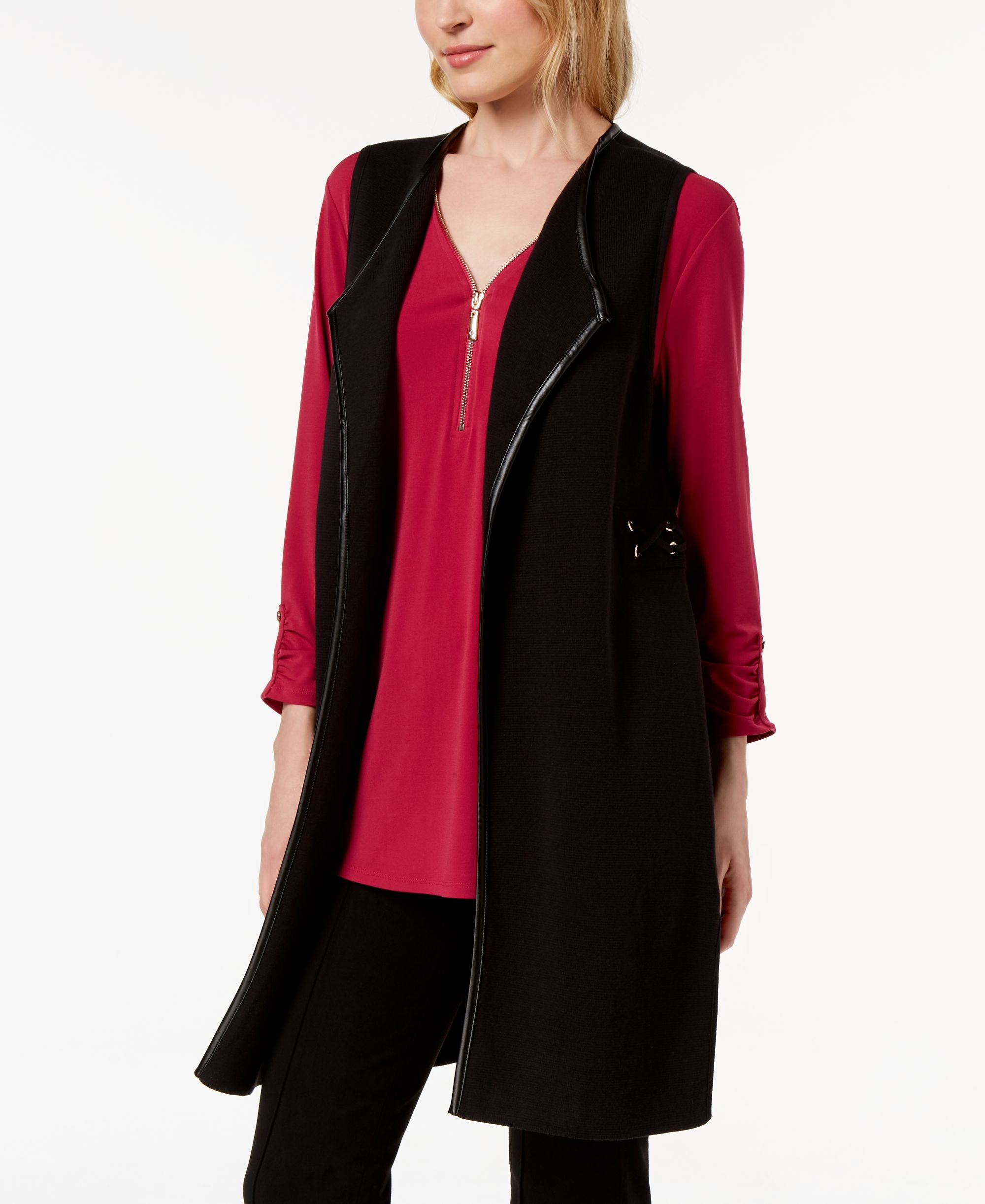 JM Collection Faux Leather Trim Vest