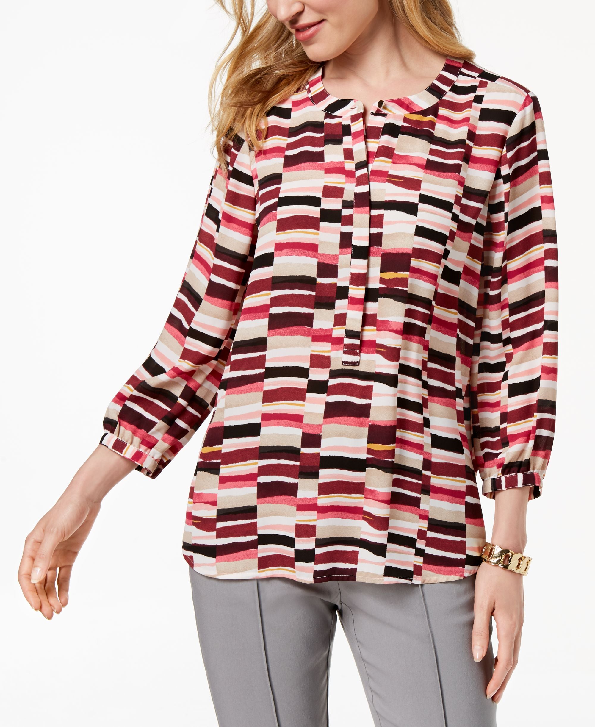 JM Collection Printed Pleated Back Blouse