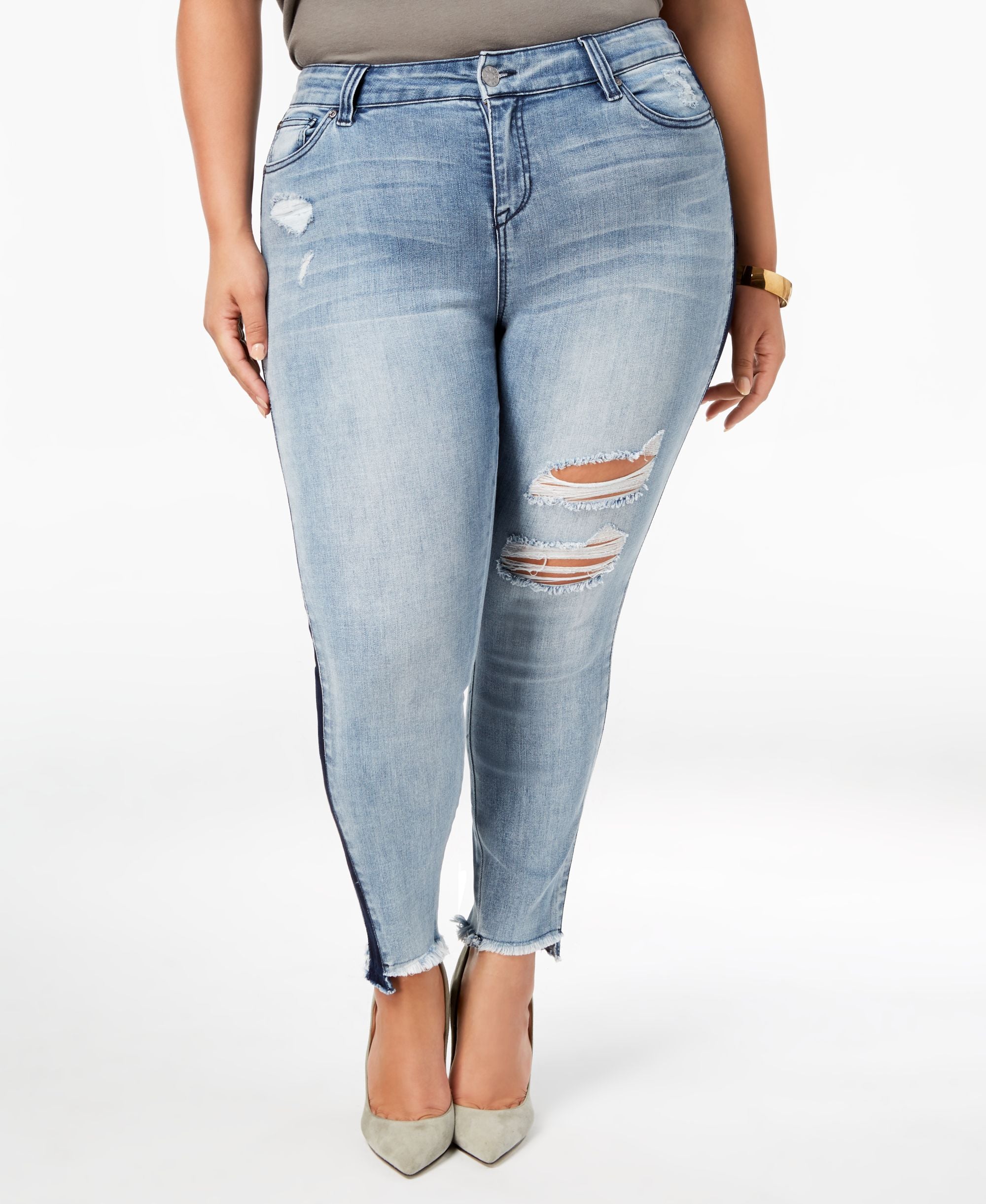 Celebrity Pink Trendy Plus Size Destructed Raw Hem Skinny Jeans