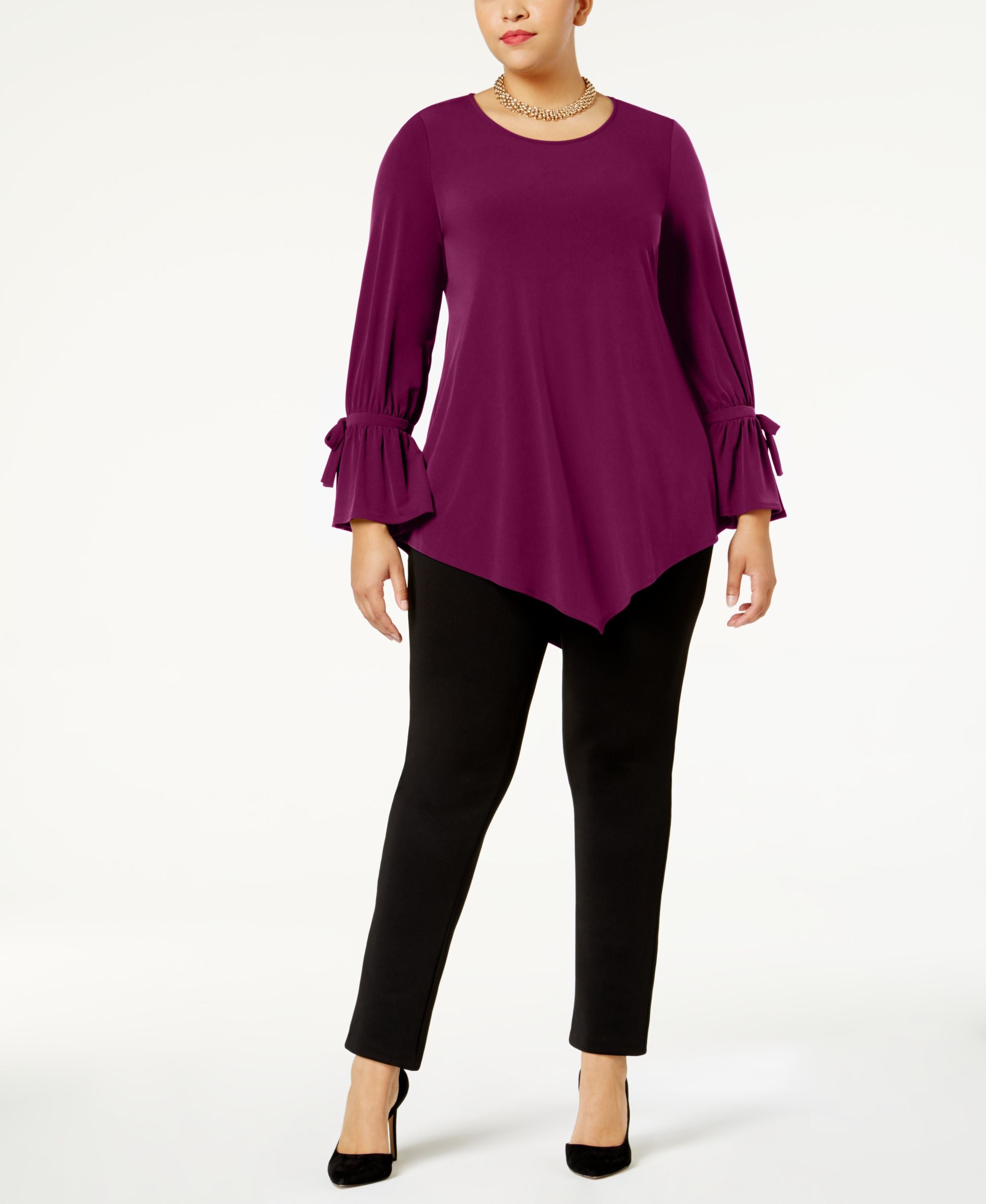 Alfani Plus Size Ruffled Sleeve Pointed Hem Blouse
