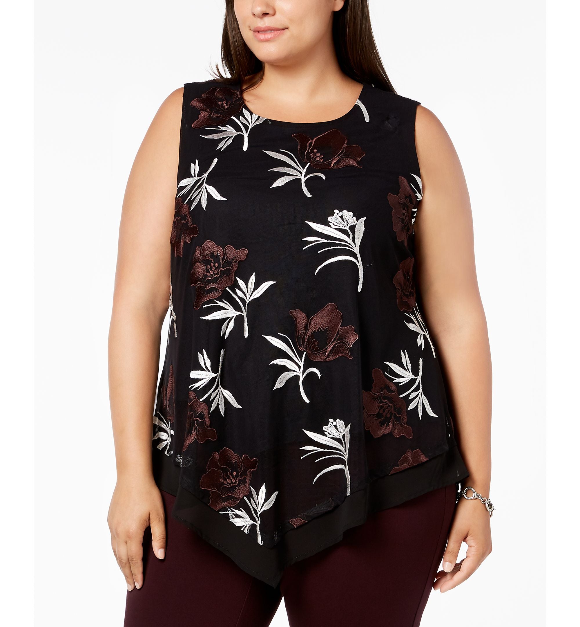 Alfani Plus Size Pointed Hem Embroidered Top
