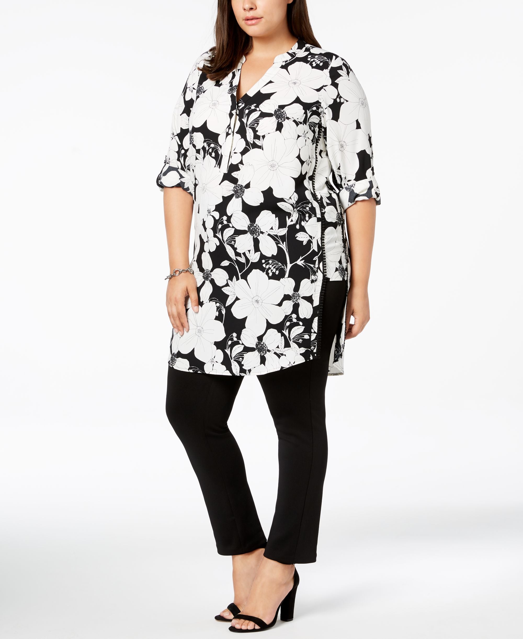 Alfani Plus Size Printed Pom Pom Trim Tunic