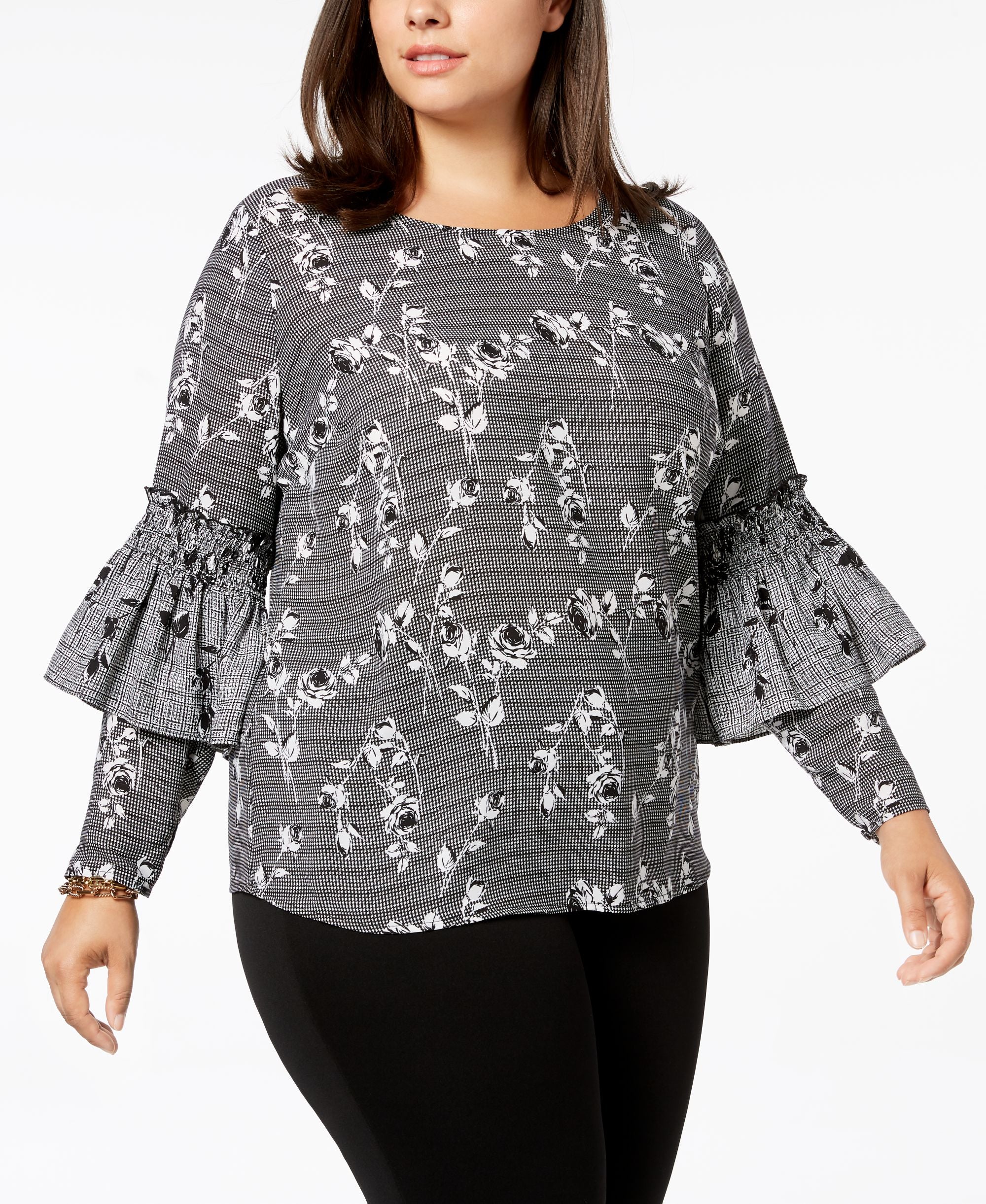 NY Collection Plus Size Printed Ruffle Sleeve Top