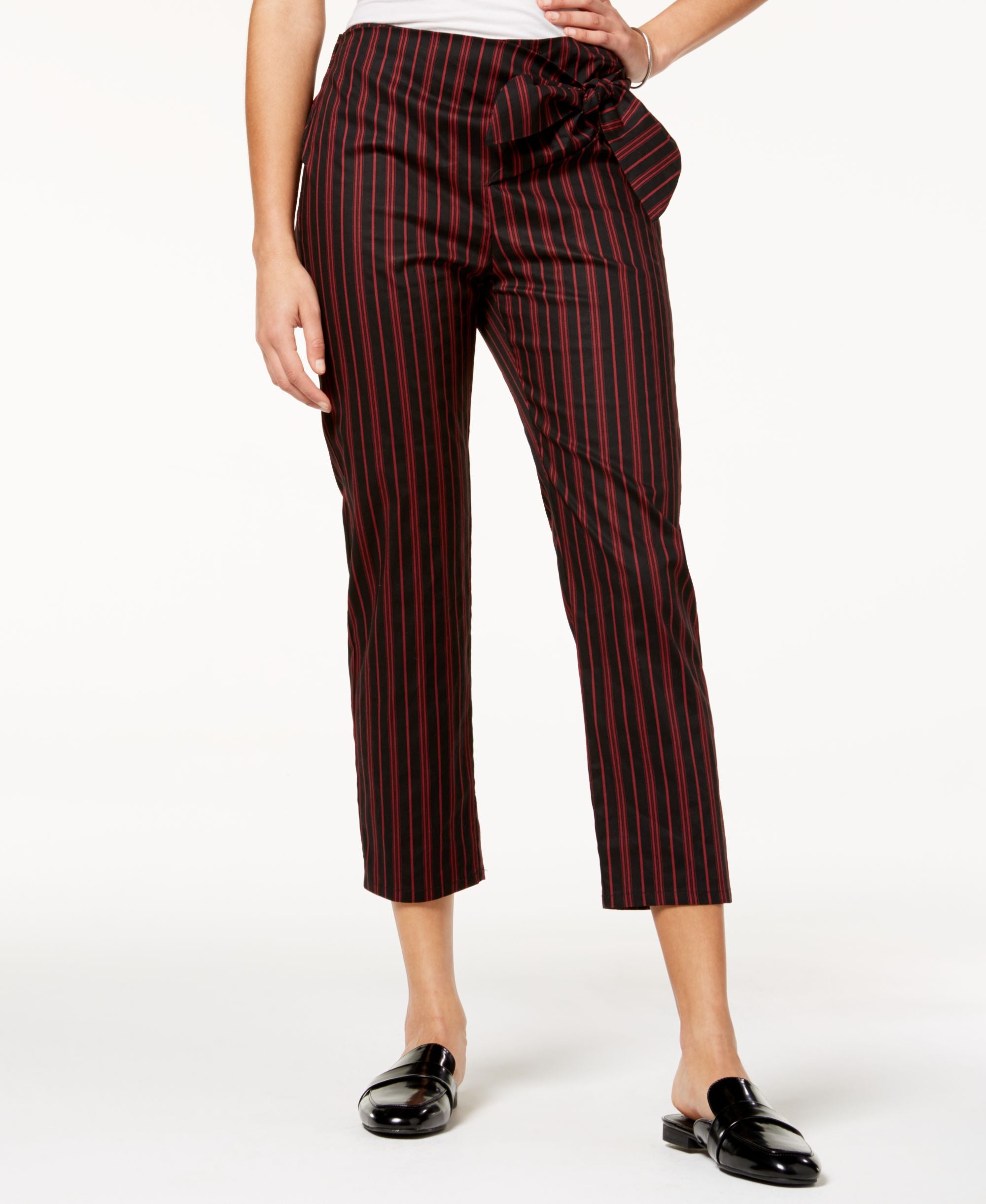Juniors' Striped Tie-Waist Cropped Pants