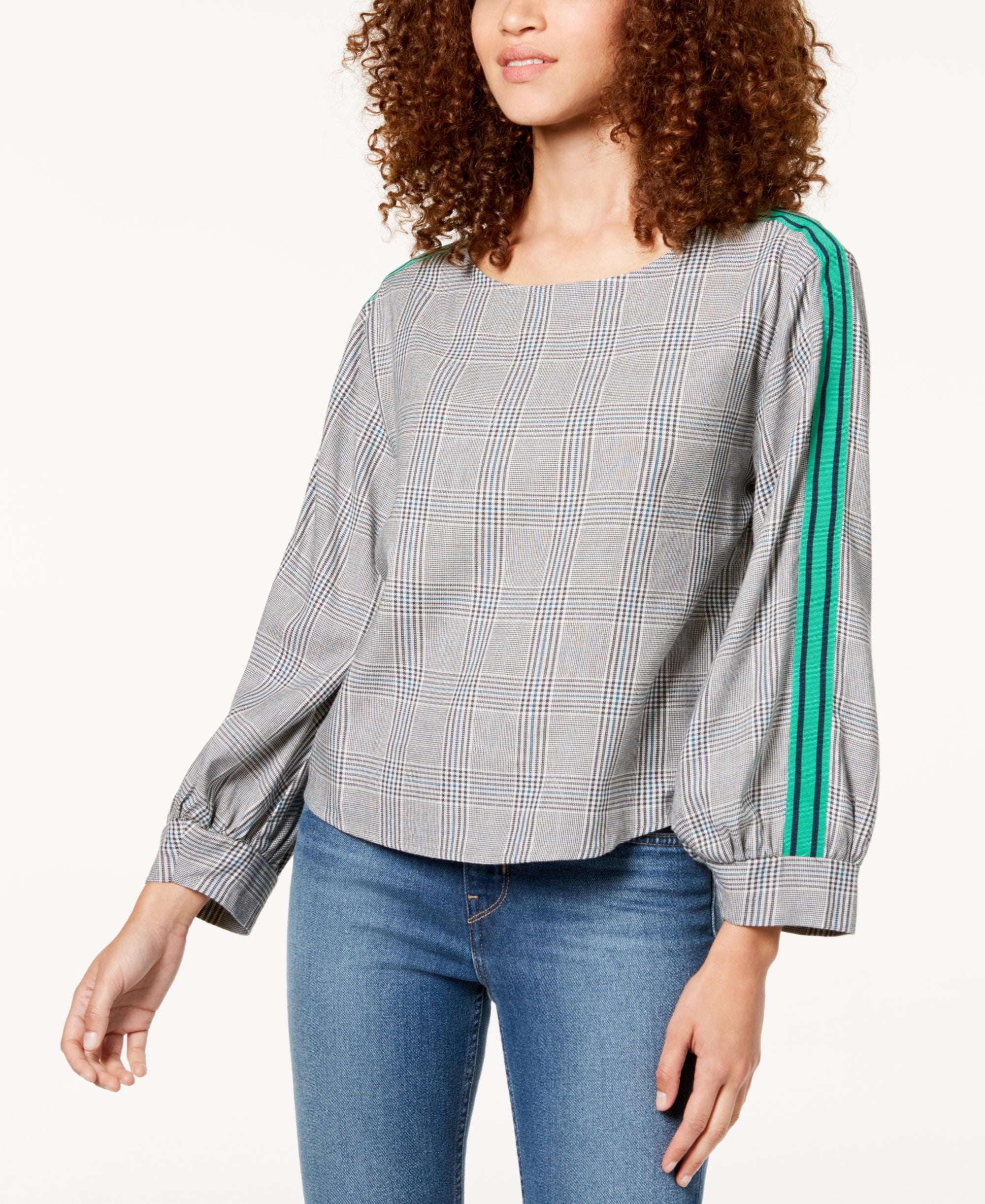 Juniors' Striped-Sleeve Top