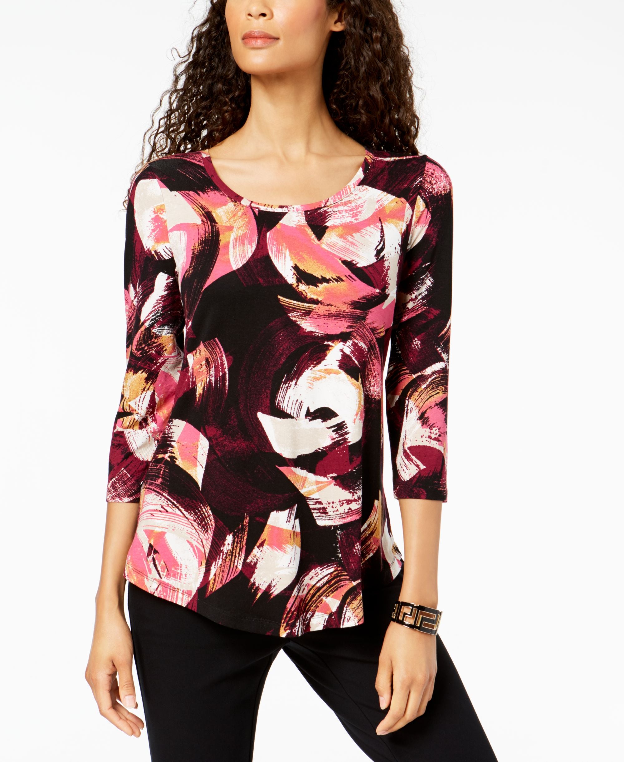 JM Collection 3/4 Sleeve Printed Tunic Top