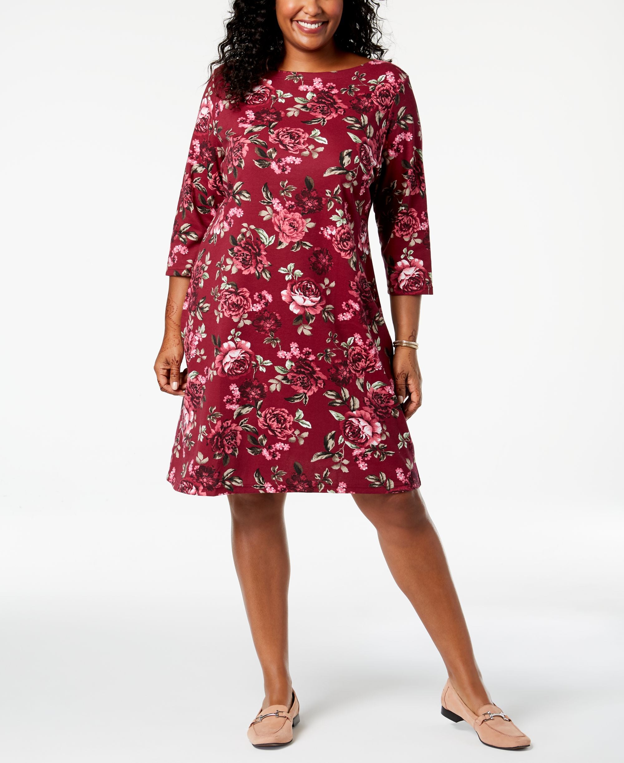 Karen Scott Plus Size Printed Boat Neck Dress