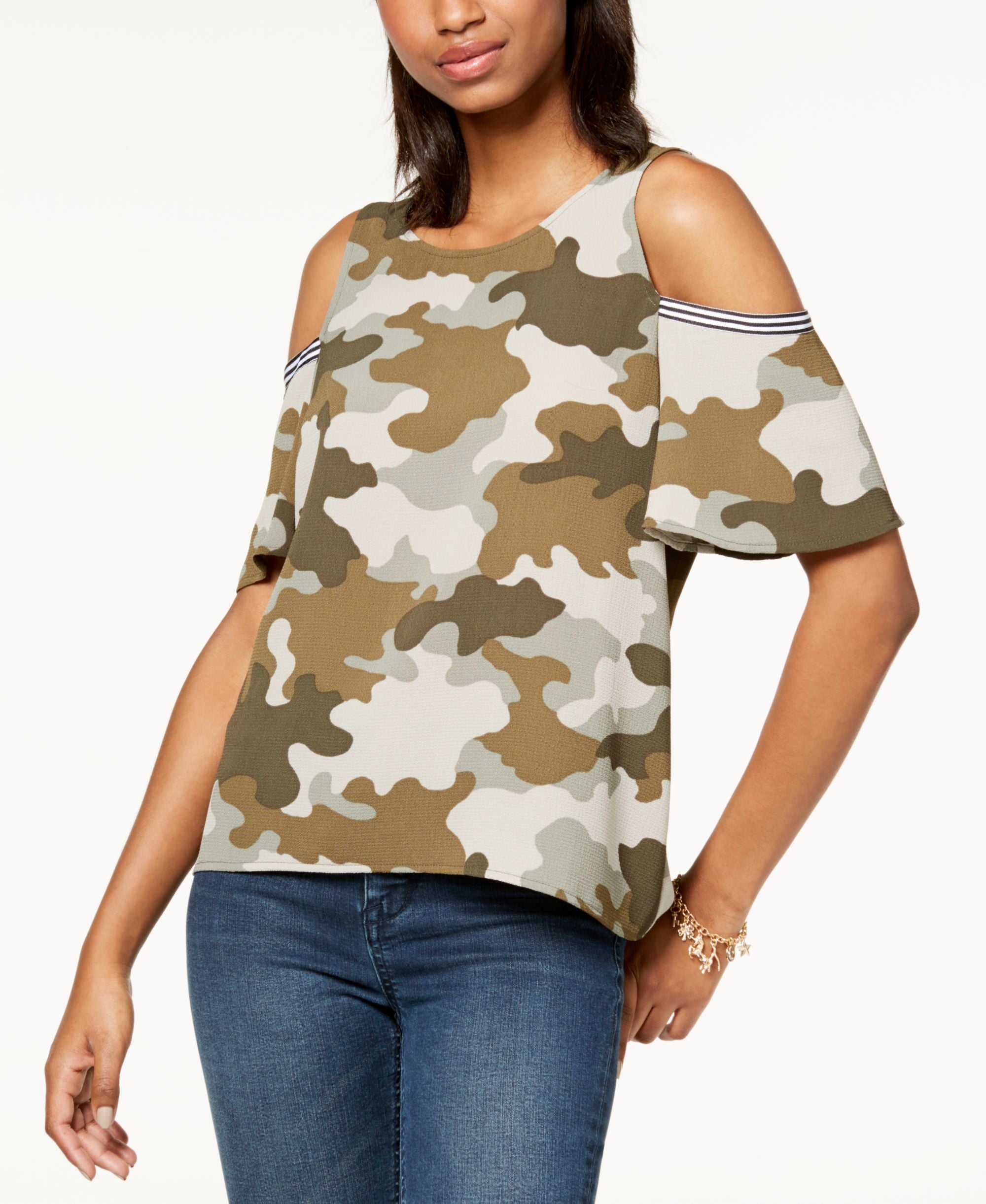 Gypsies Moondust Juniors Printed Cold Shoulder Top
