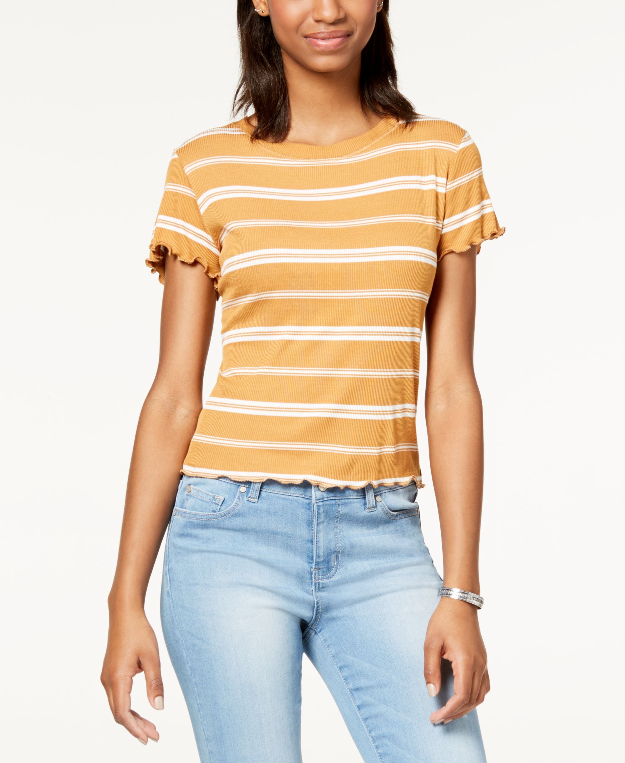 Hippie Rose Juniors Striped Lettuce Edge T-Shirt