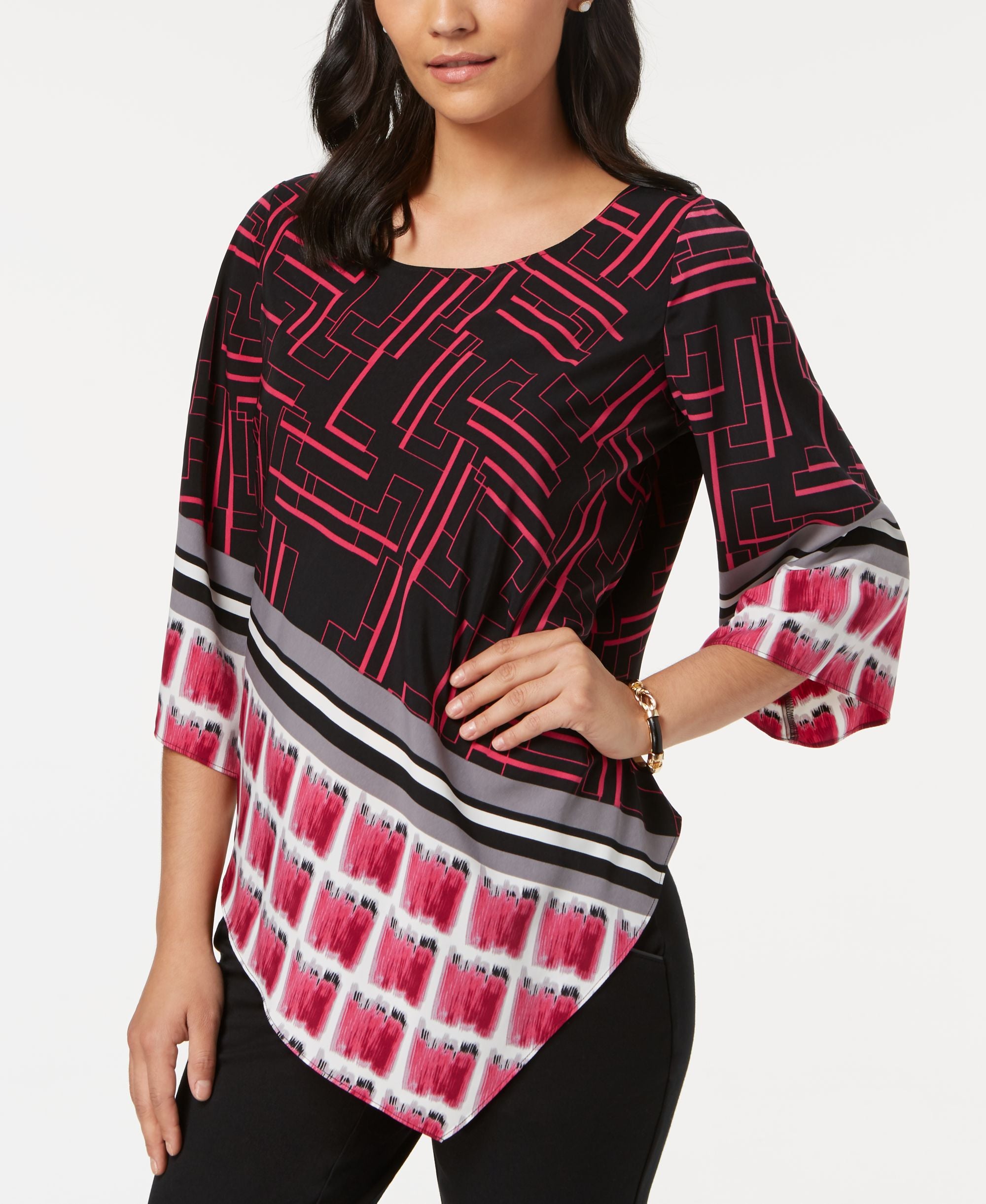 Alfani Petite Mixed Print V Hem Top