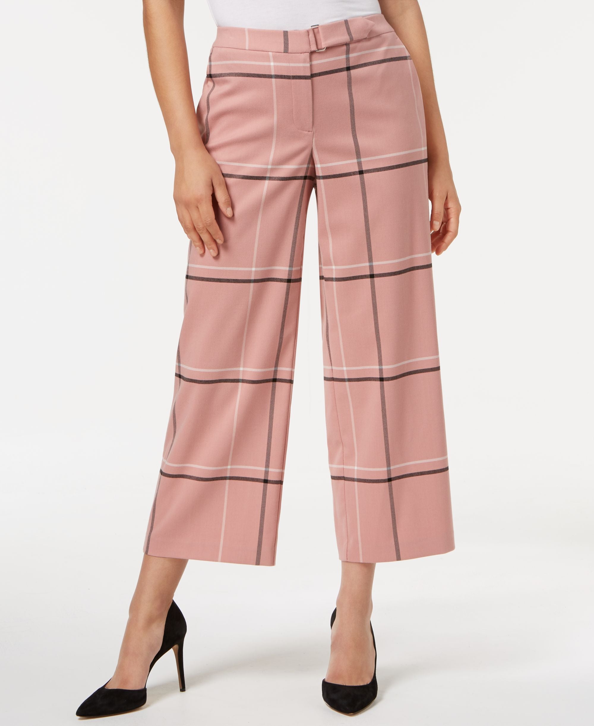 Alfani Petite Windowpane Print Wide Cropped Pants