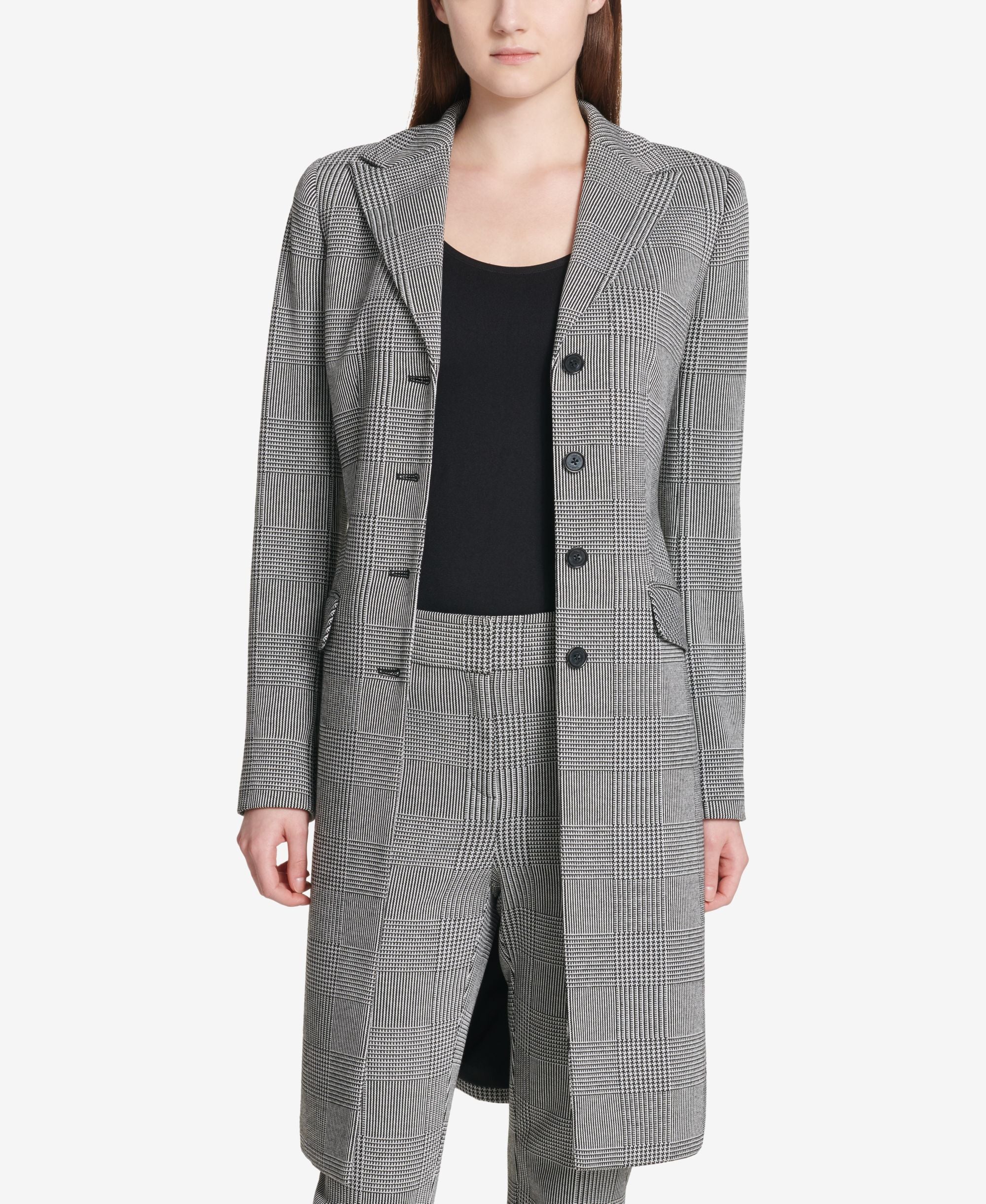 Calvin Klein Plaid Long Topper Coat