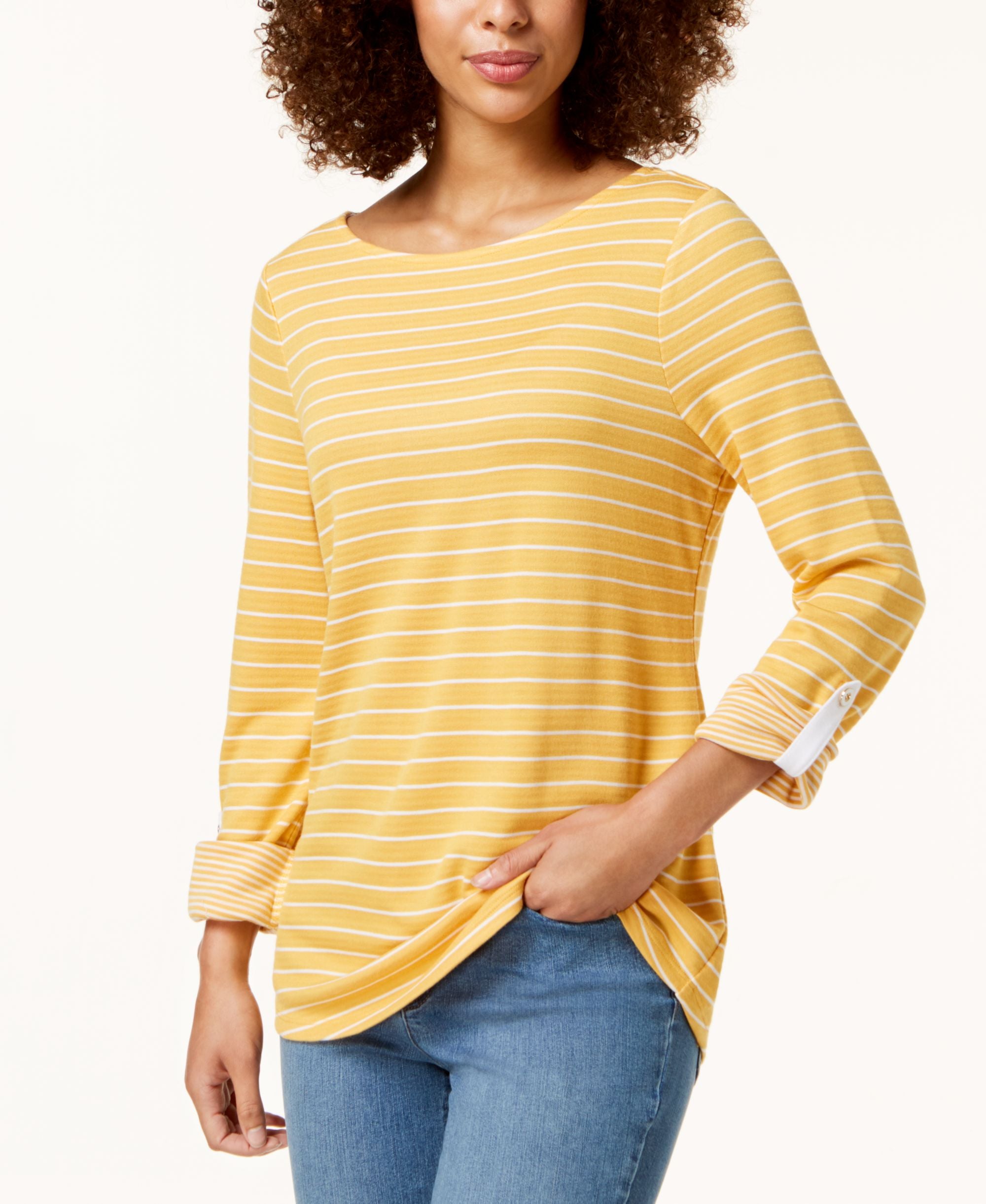 Charter Club Striped 3/4 Sleeve Top