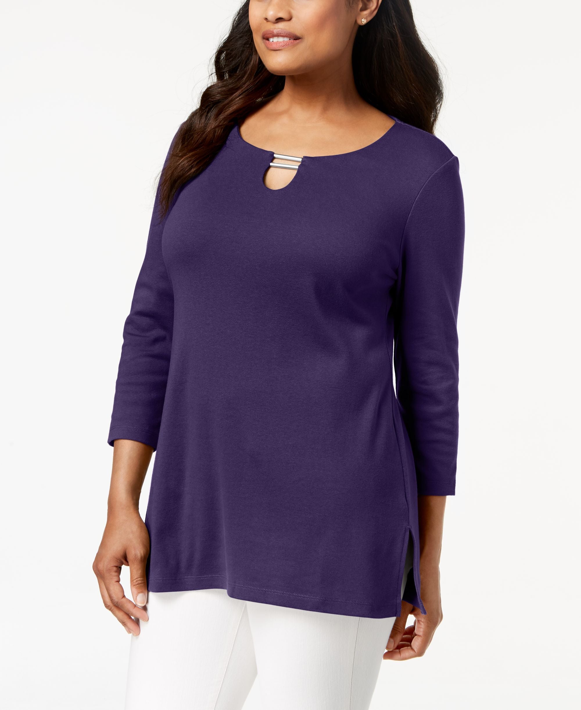 Karen Scott Split Neck Tunic Top