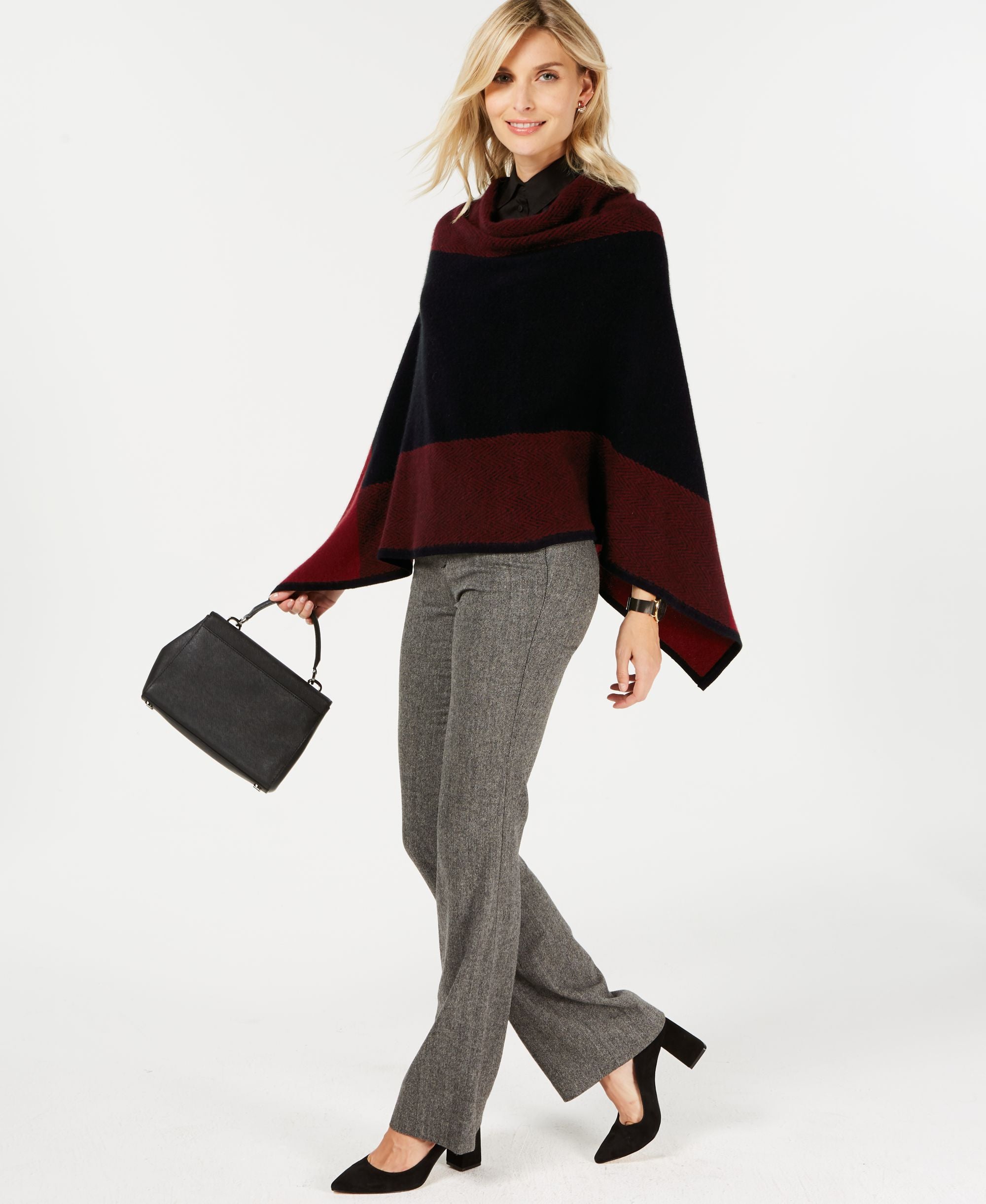 Charter Club Pure Cashmere Chevron Poncho