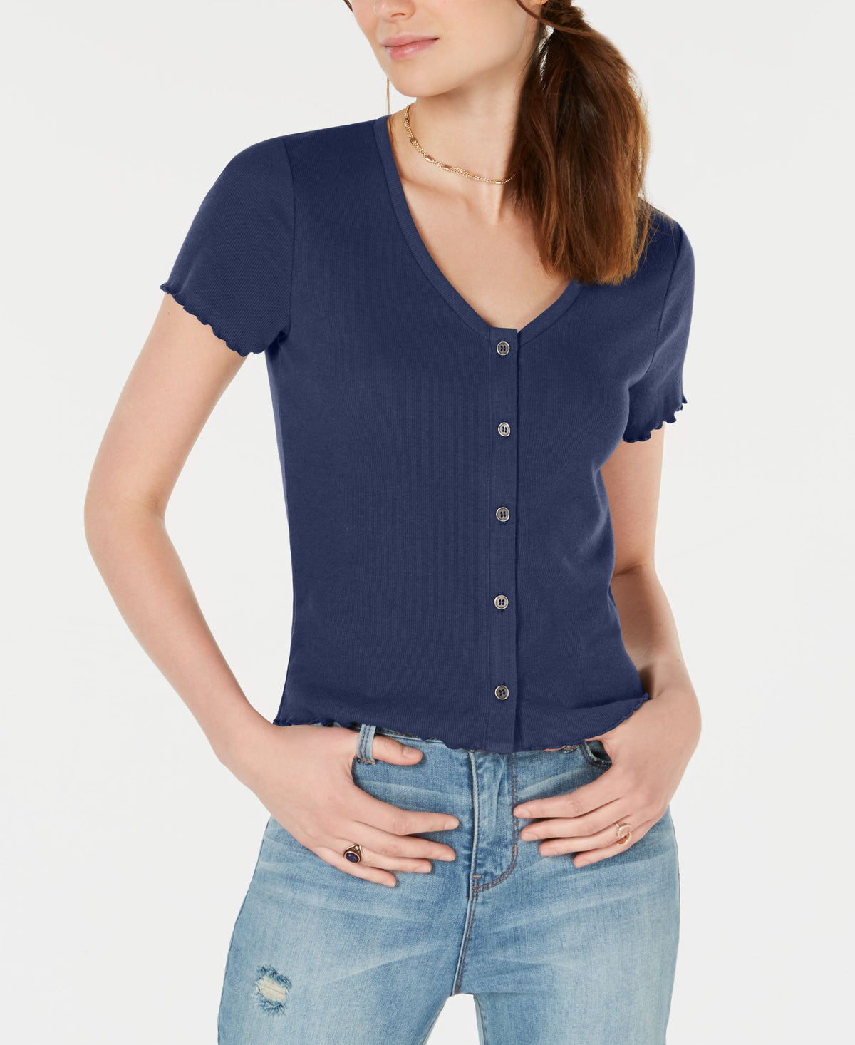 Juniors' Lettuce-Trim Shirt