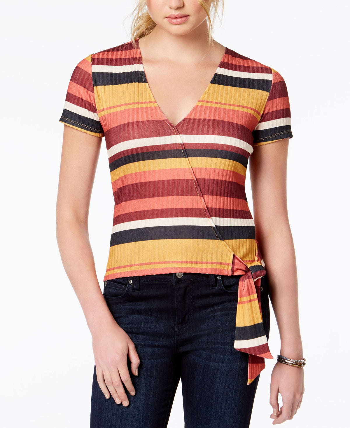 Juniors' Striped Wrap Top