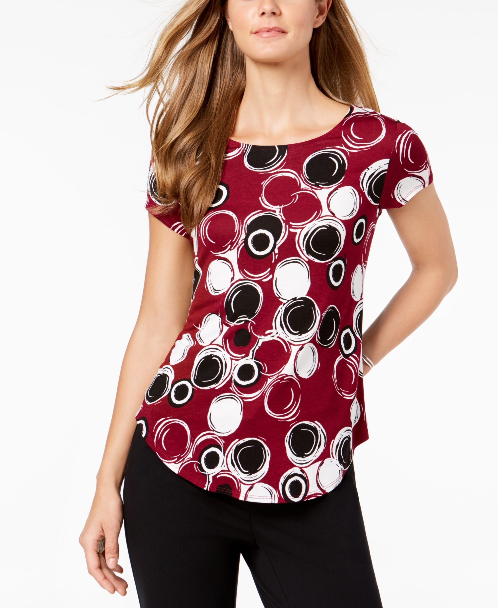 Alfani Petite Printed Round Hem T-Shirt