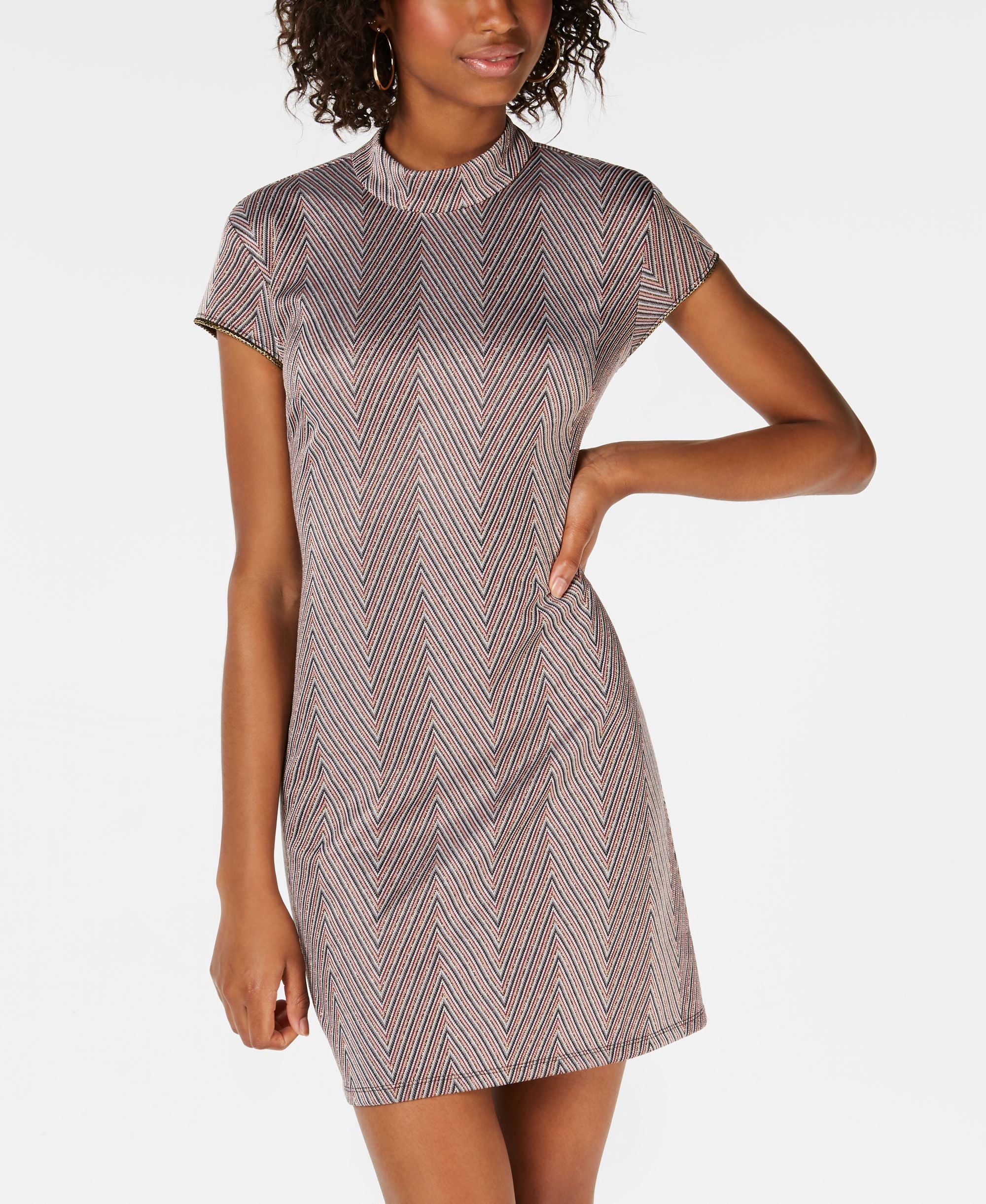 Teeze Me Juniors Mock Neck Chevron Cutout Dress