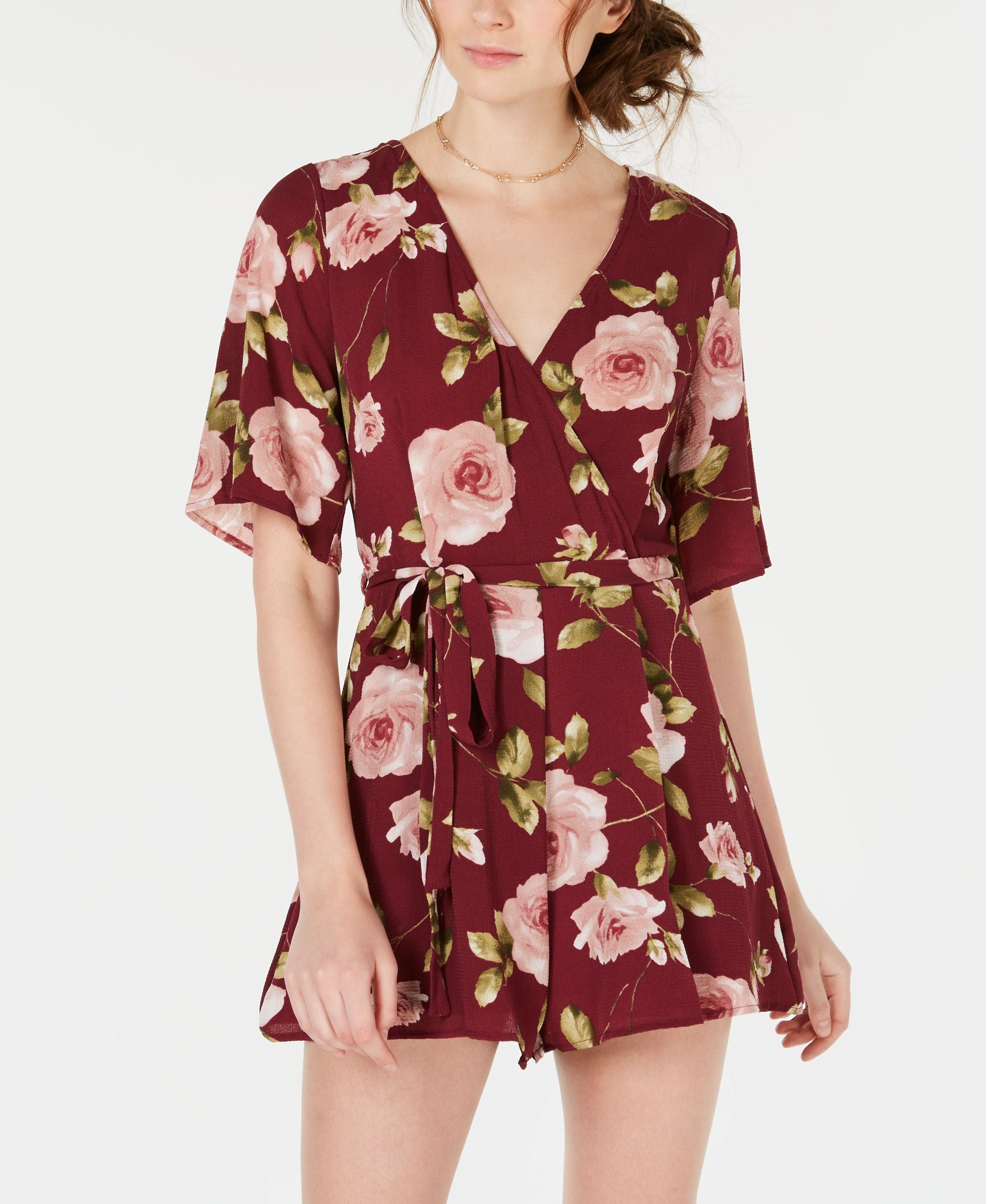 Trixxi Juniors Print Surplice Romper