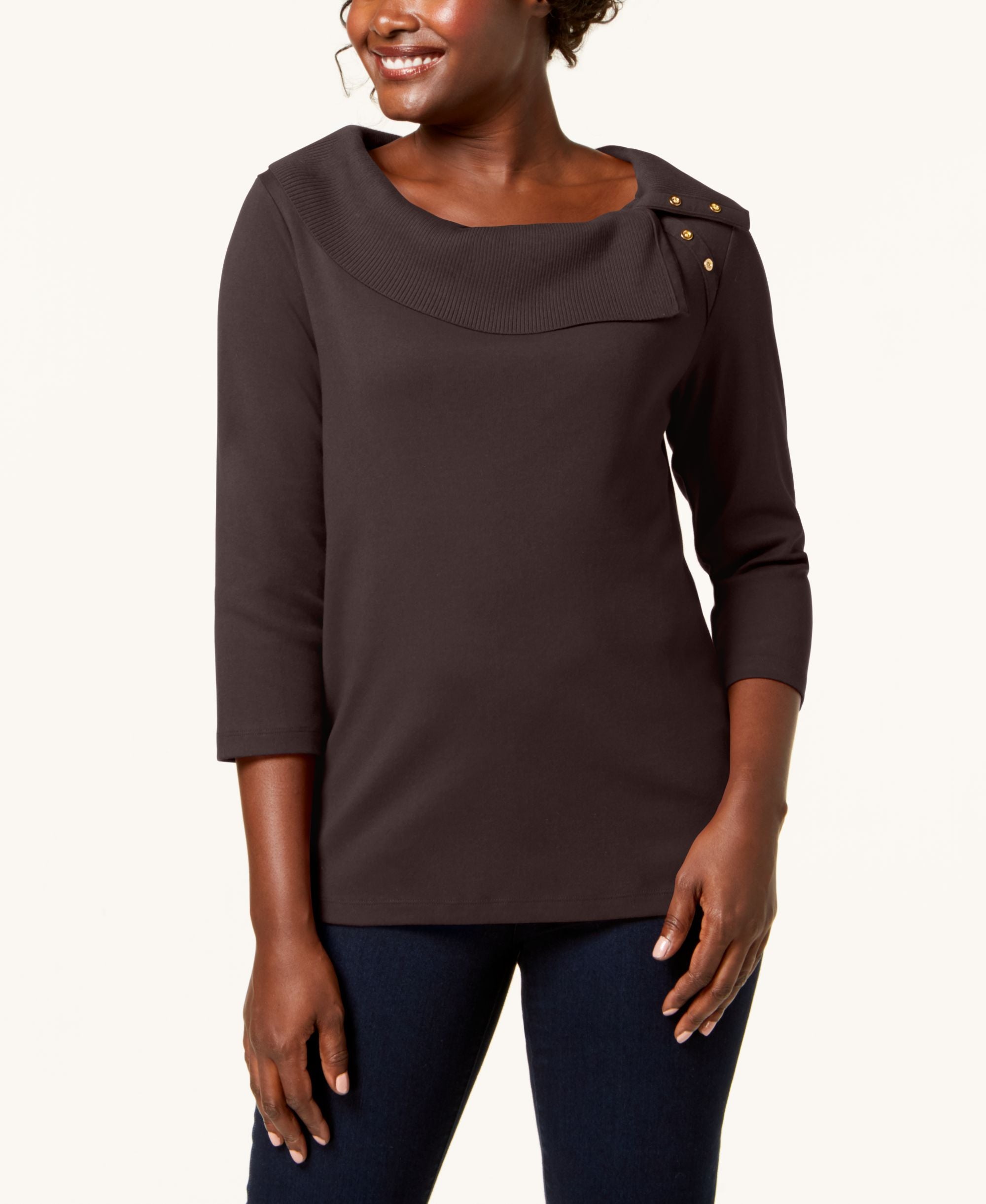Karen Scott Plus Size Cotton Boat Neck Top