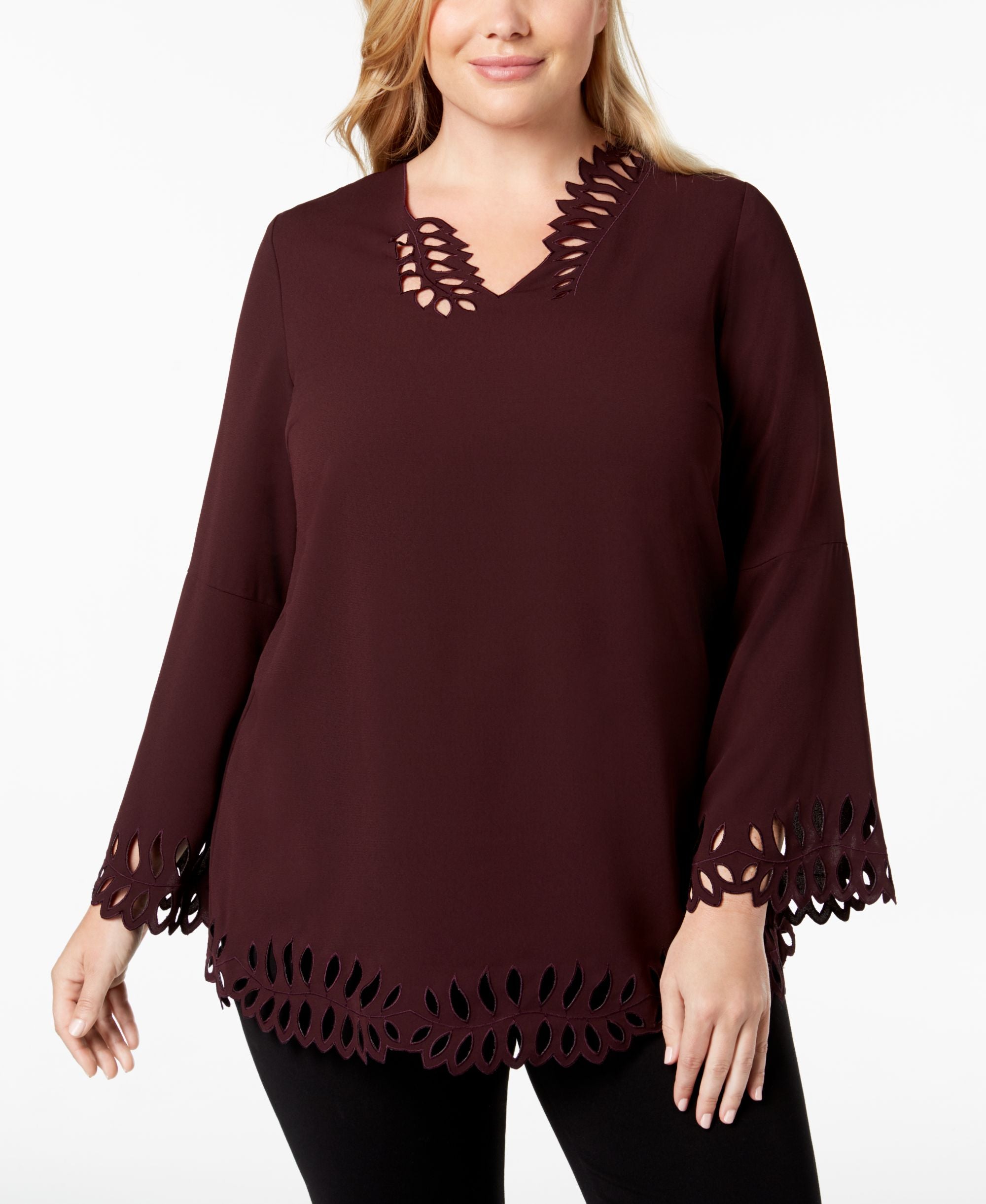 Alfani Plus Size Cutout Poet Sleeve Blouse