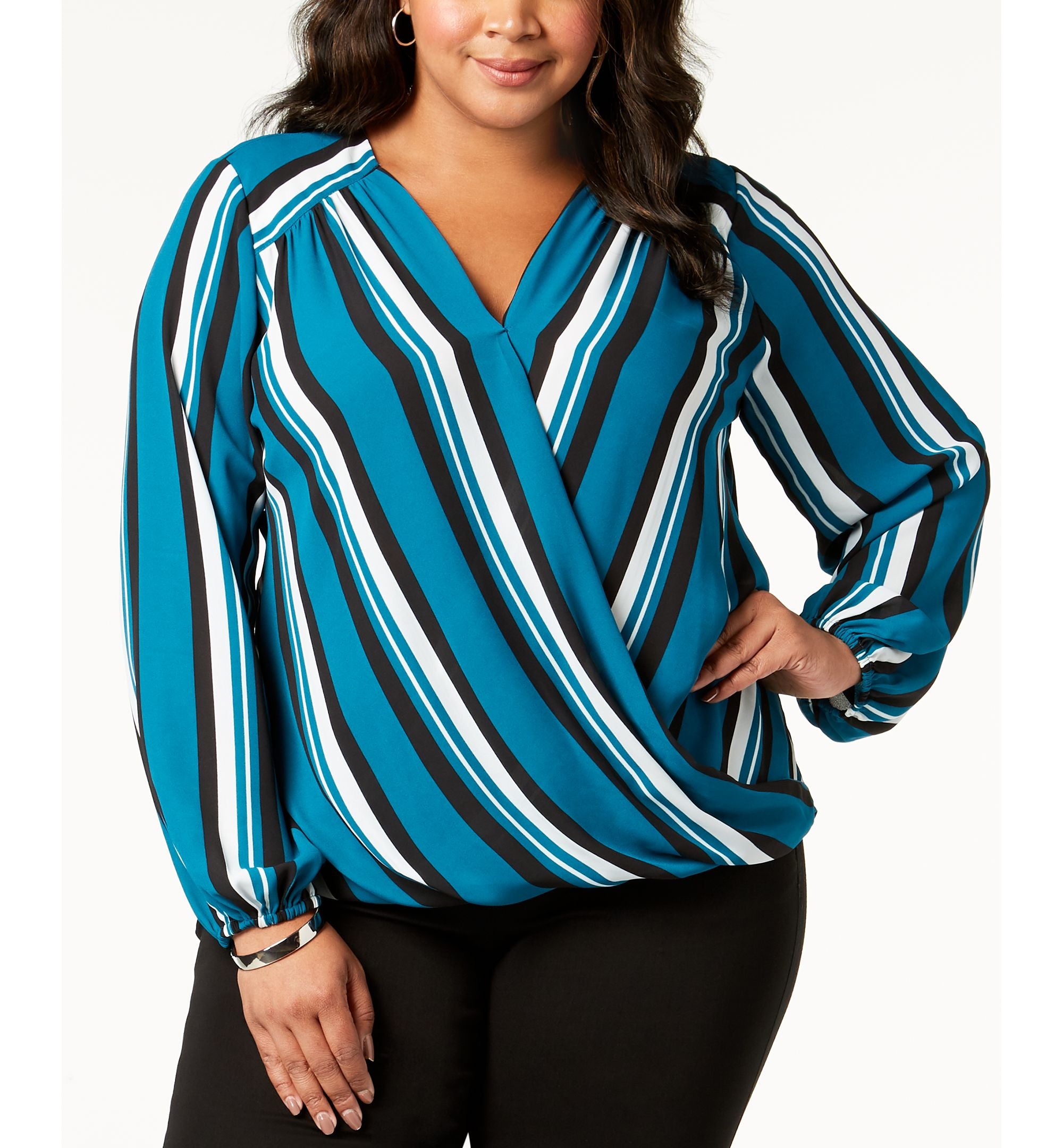Plus Size Striped Surplice Top