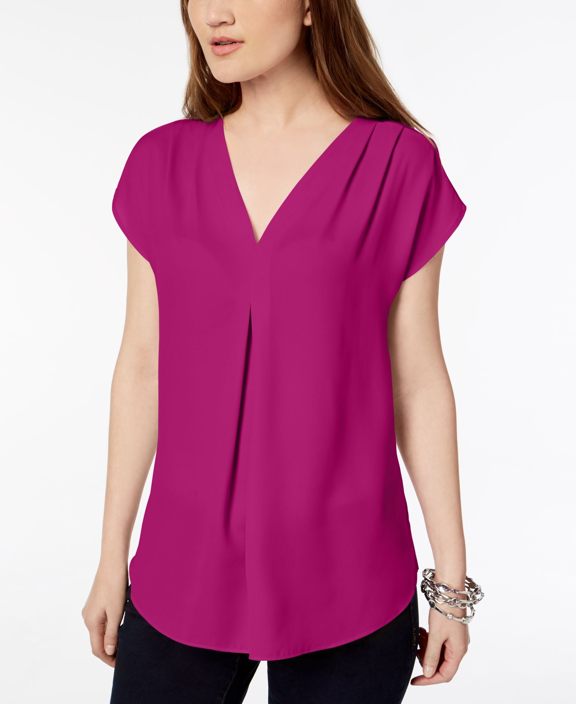 Inverted-Pleat V-Neck Top