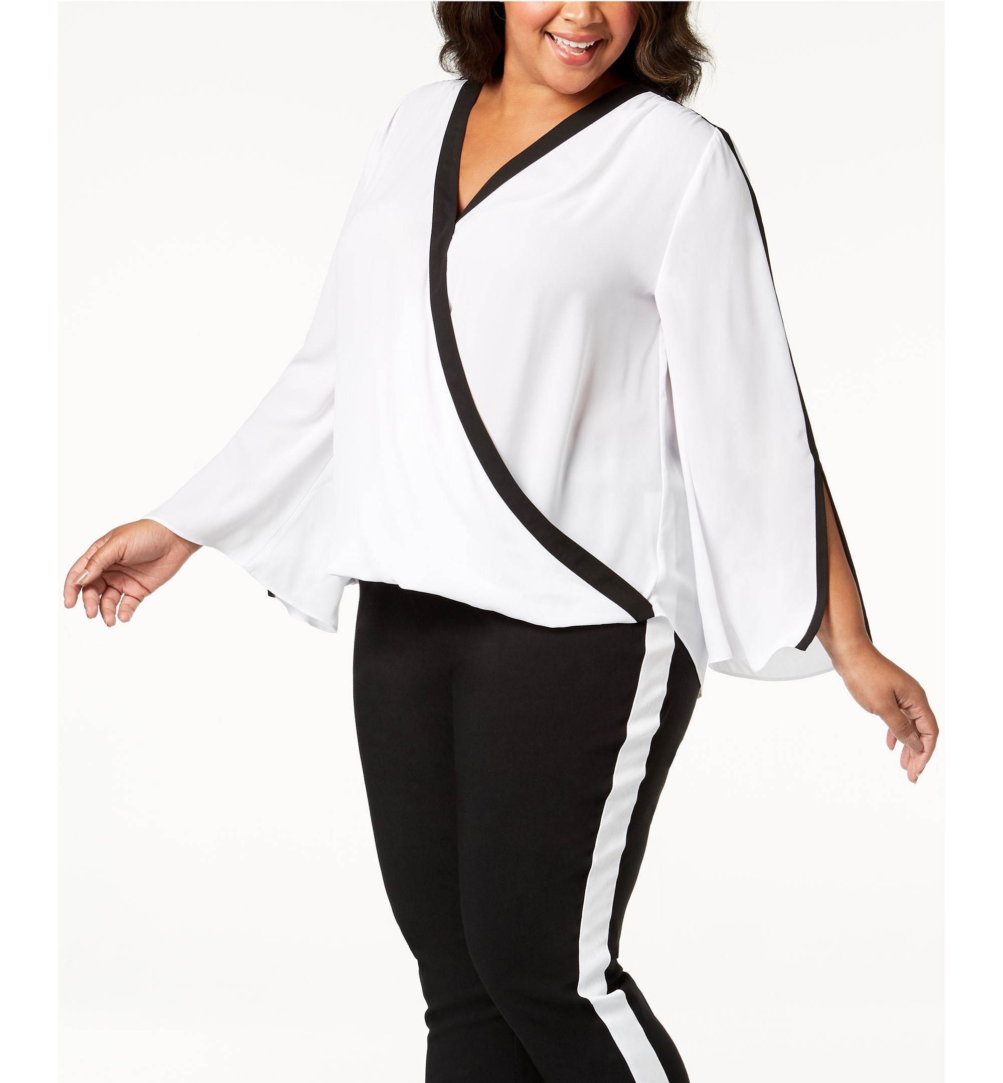 Plus Size Contrast Trim Surplice Top
