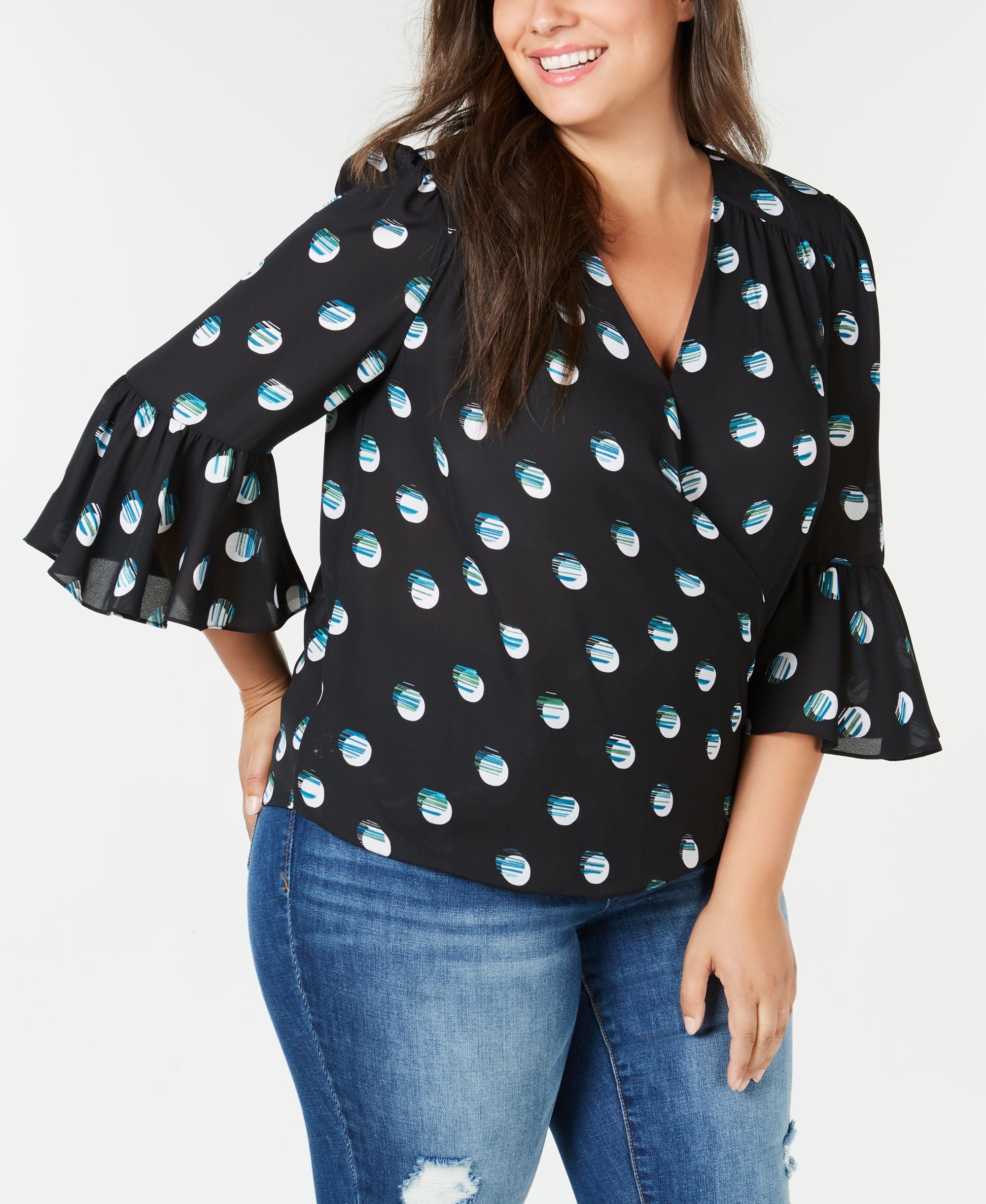 Plus Size Ruffle Sleeve Surplice Top