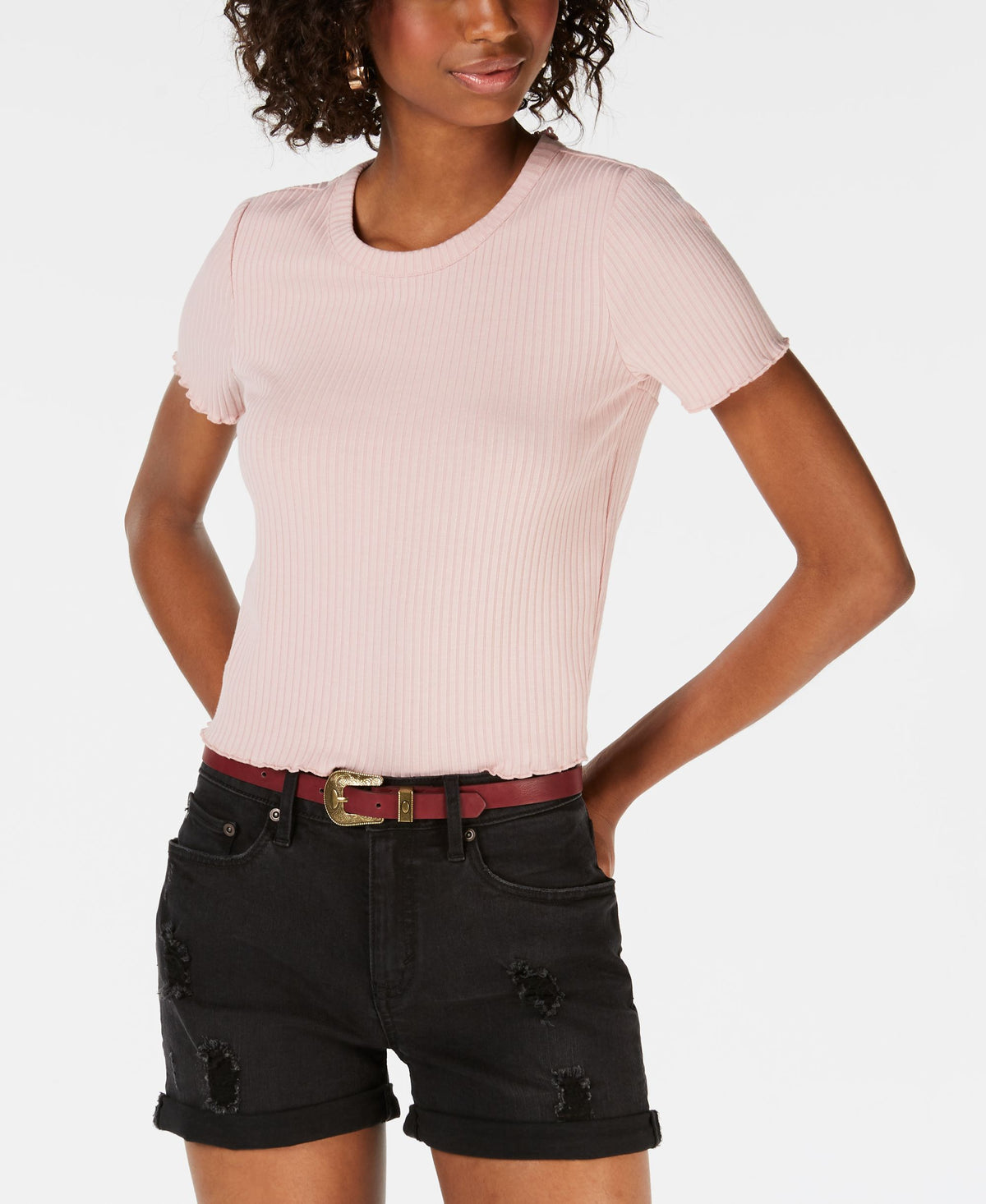 American Rag Juniors Scalloped Lace Up T-Shirt