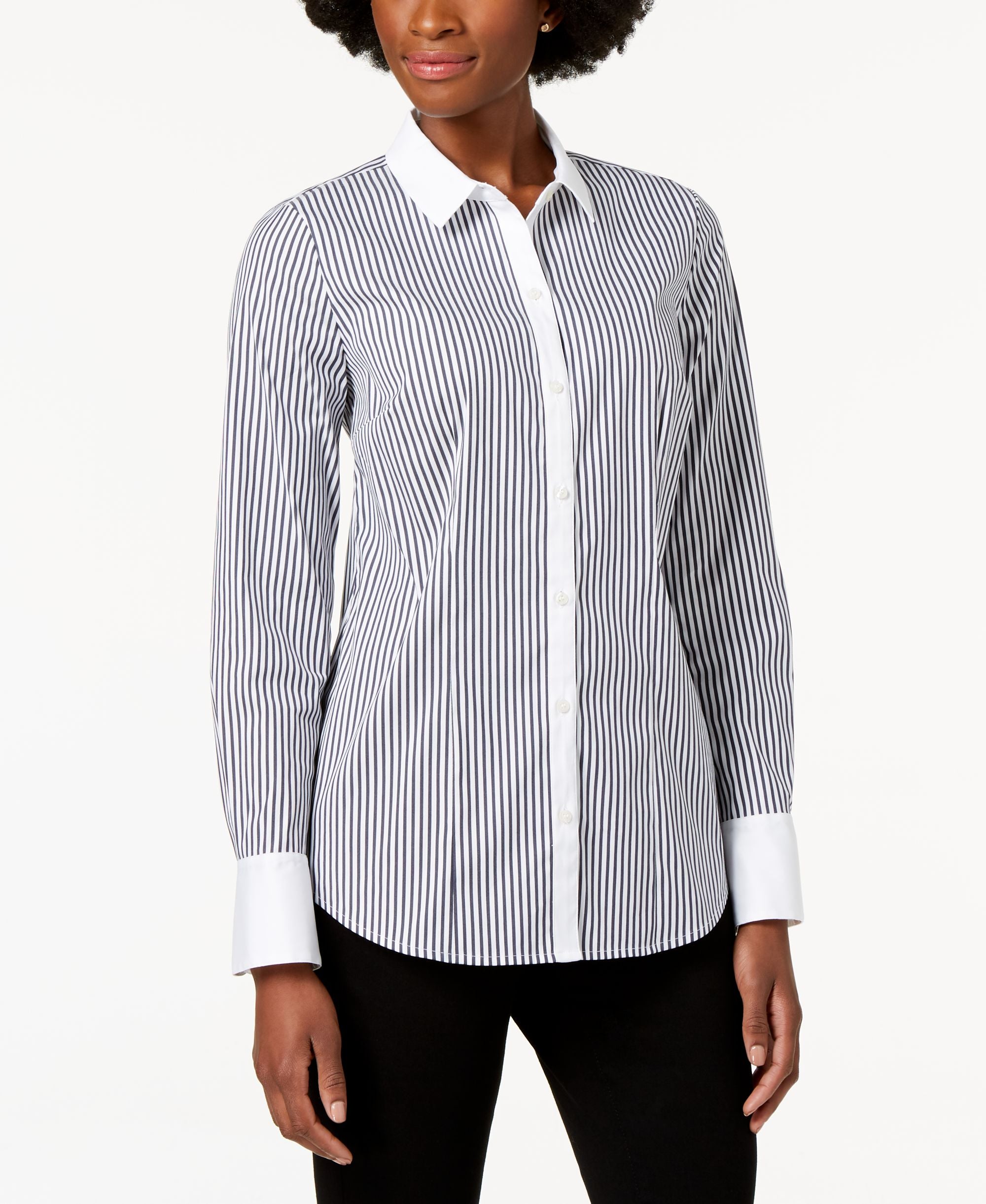 Charter Club Striped Contrast Trim Shirt