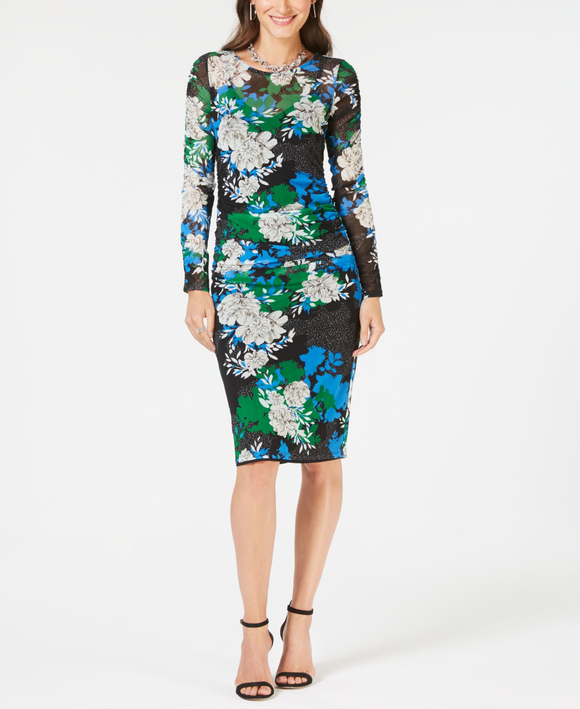 I.N.C. Printed Ruched Midi Dress