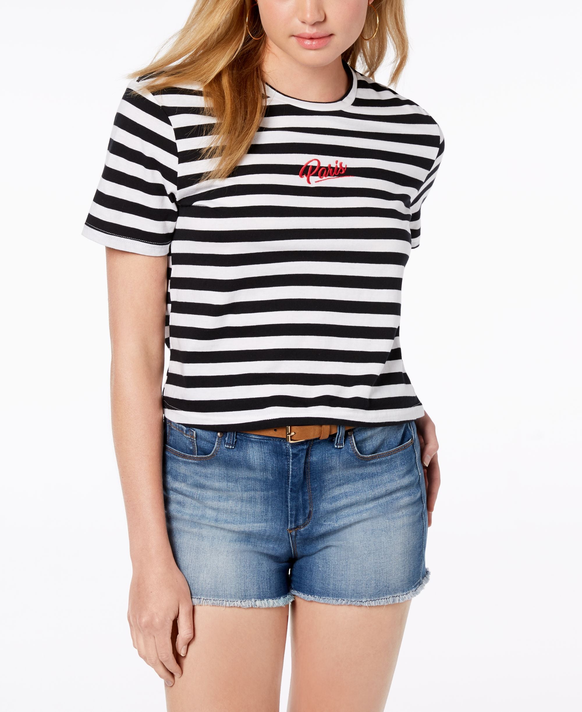 Rebellious One Juniors Cotton Paris Striped T-Shirt