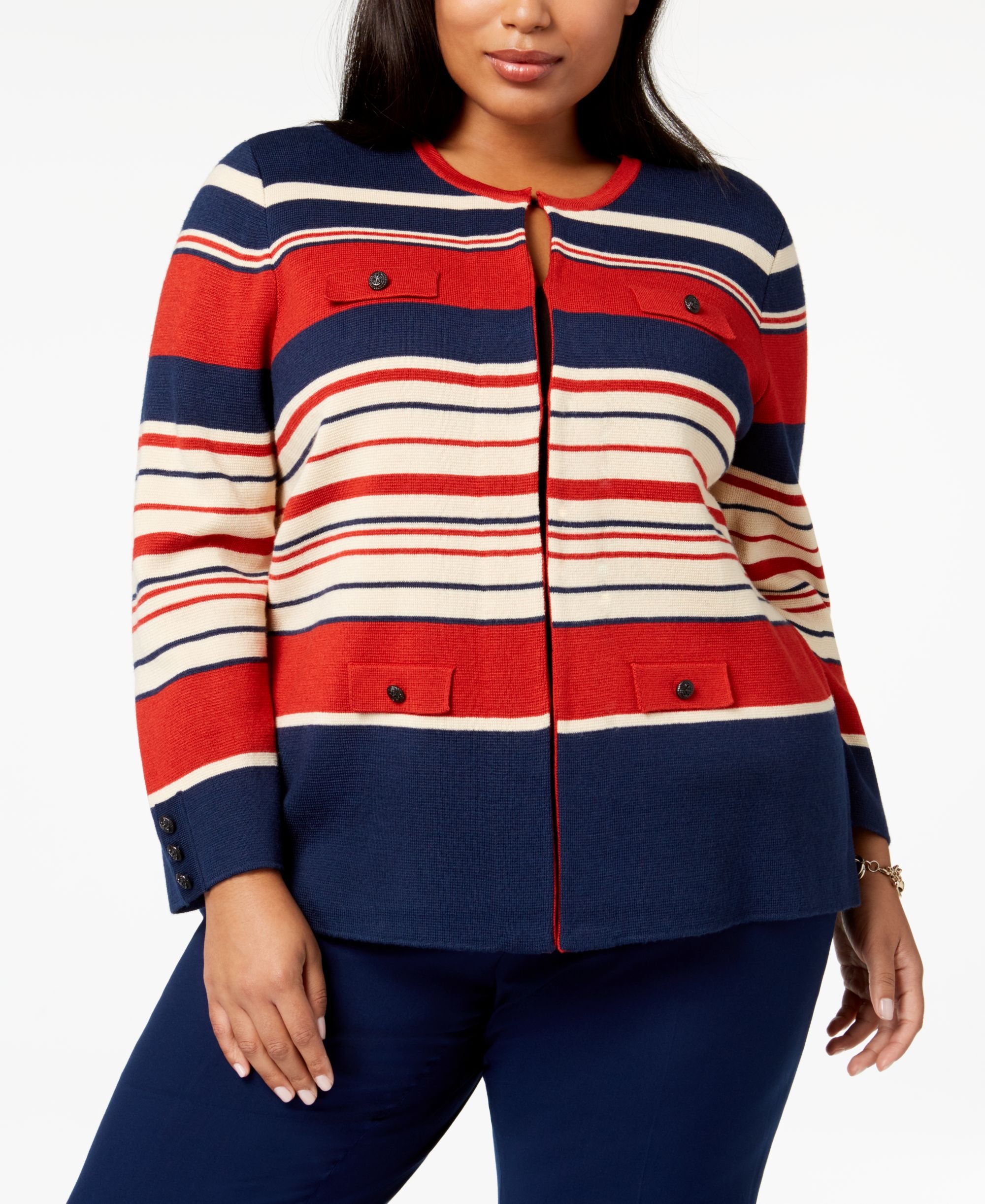 Anne Klein Plus Size Striped Cardigan