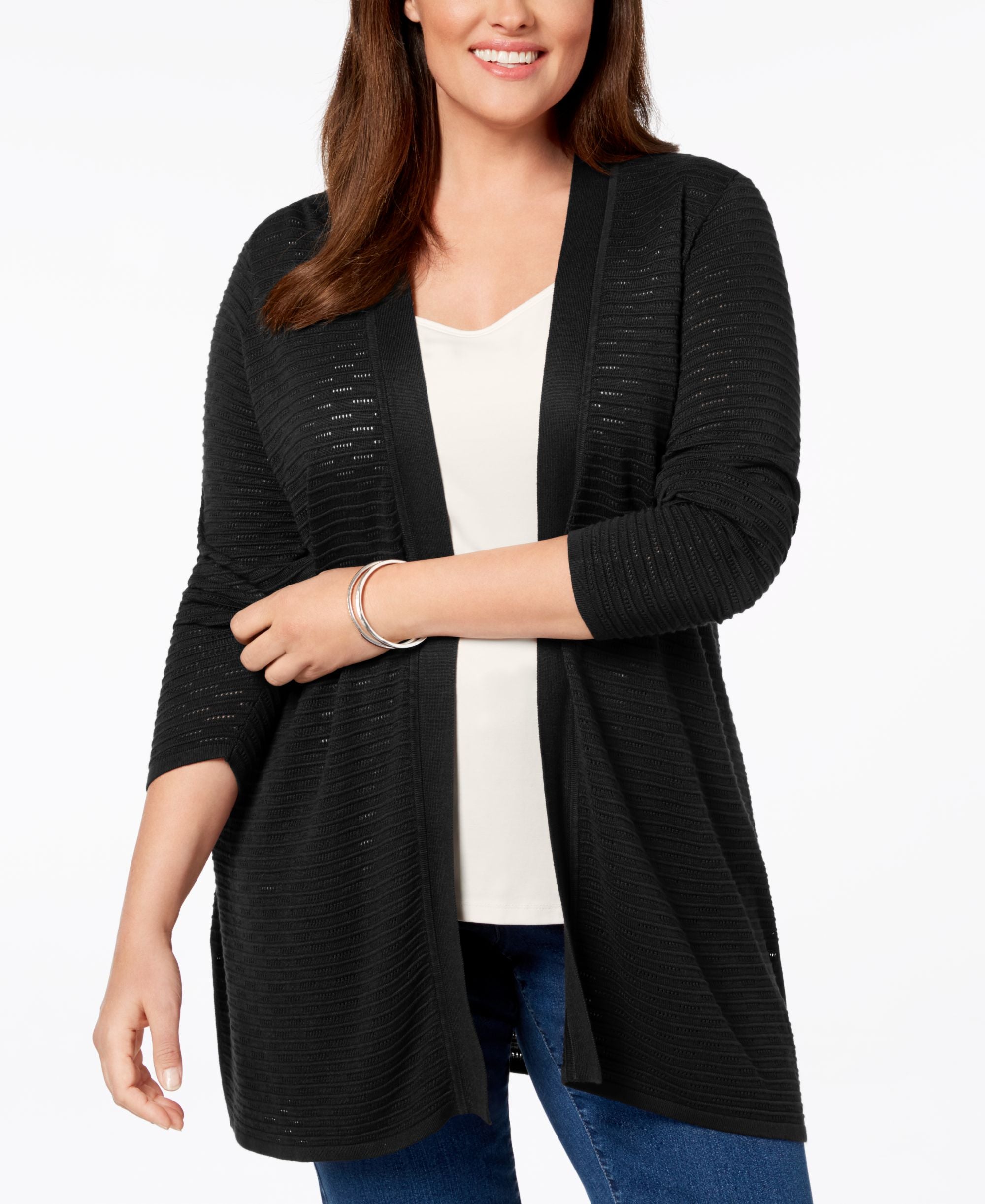Charter Club Plus Size Open Front Ribbed Knit Cardigan