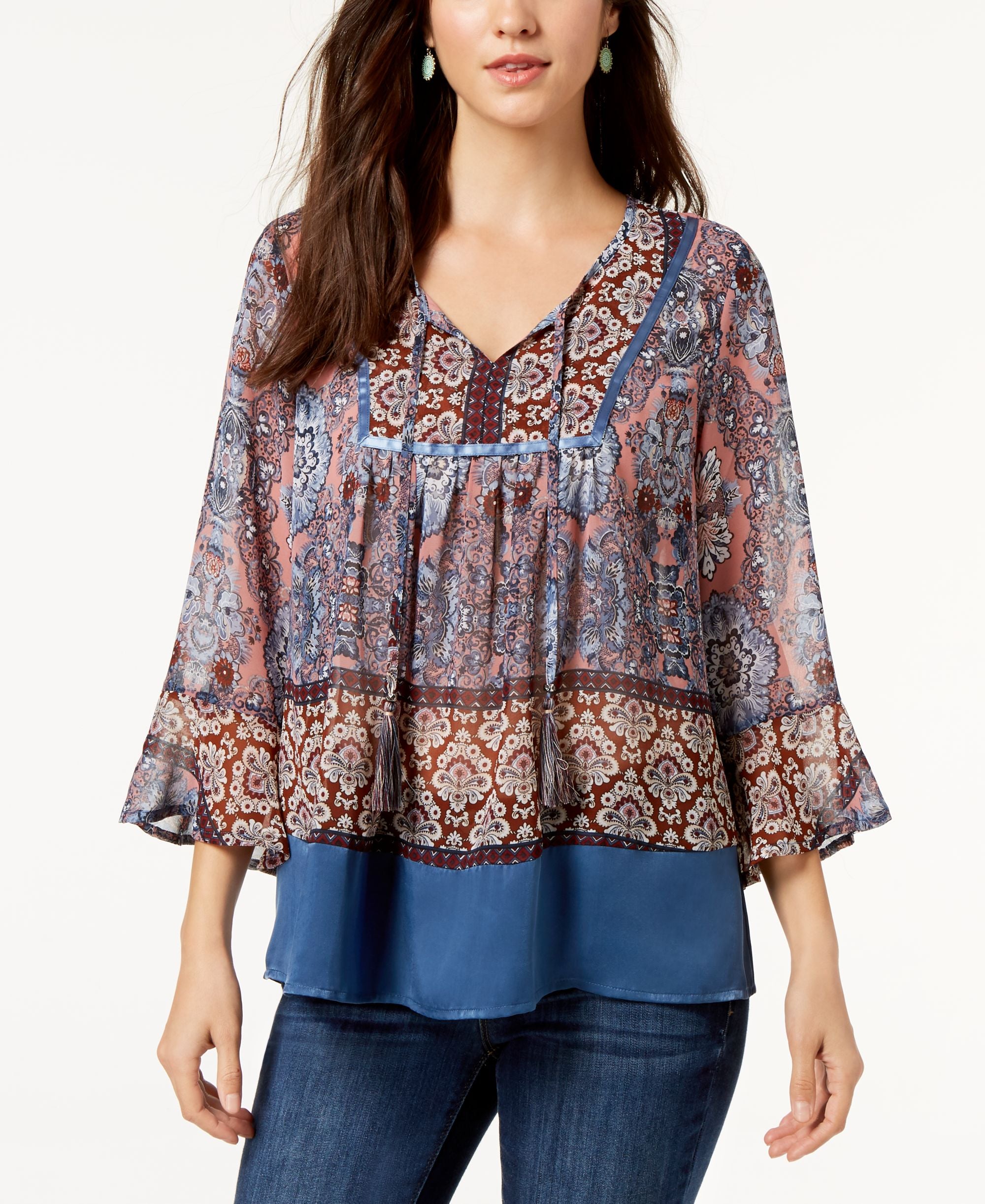 Style & Co Petite Split Neck Peasant Top