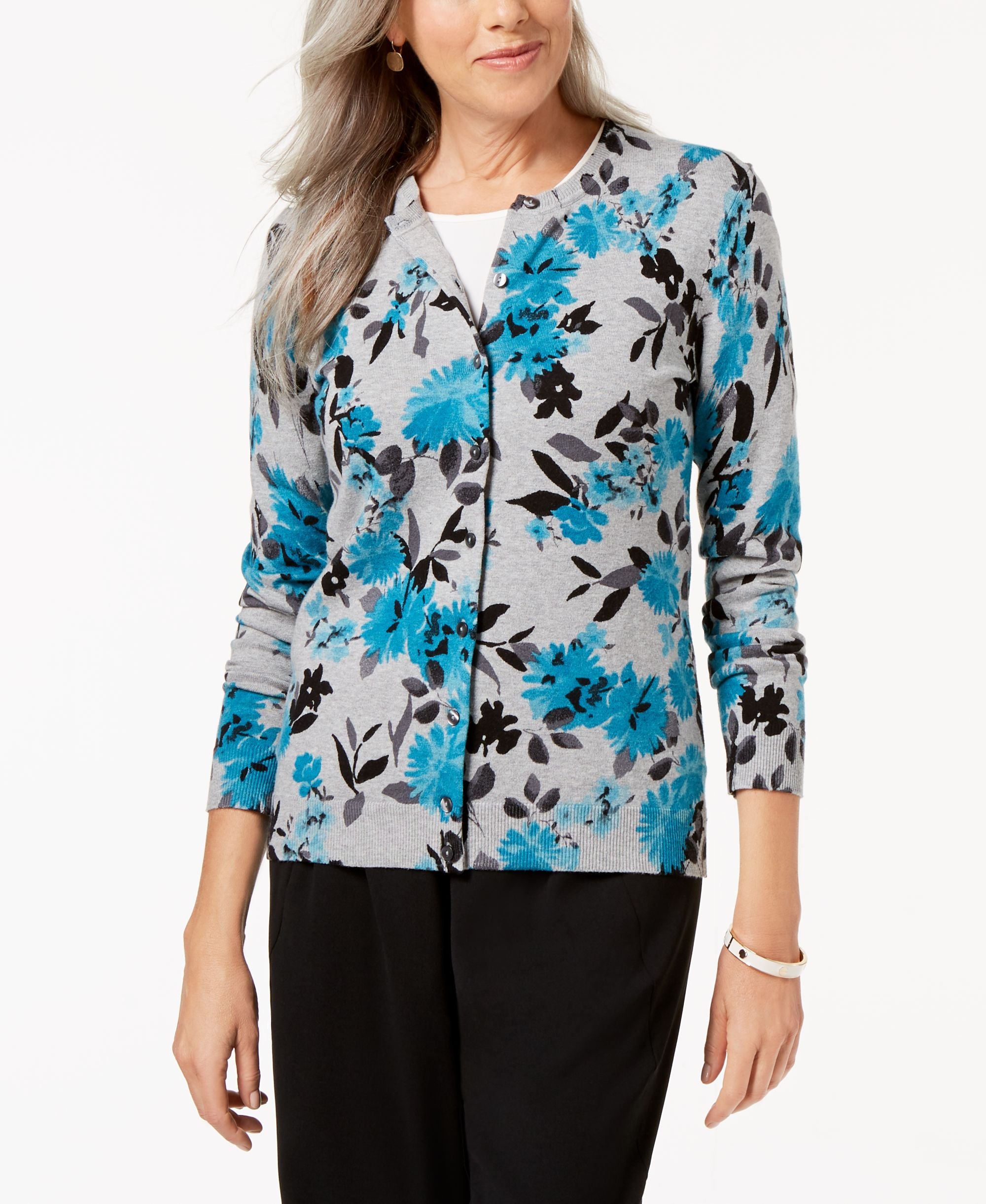 Karen Scott Petite Floral Print Cardigan