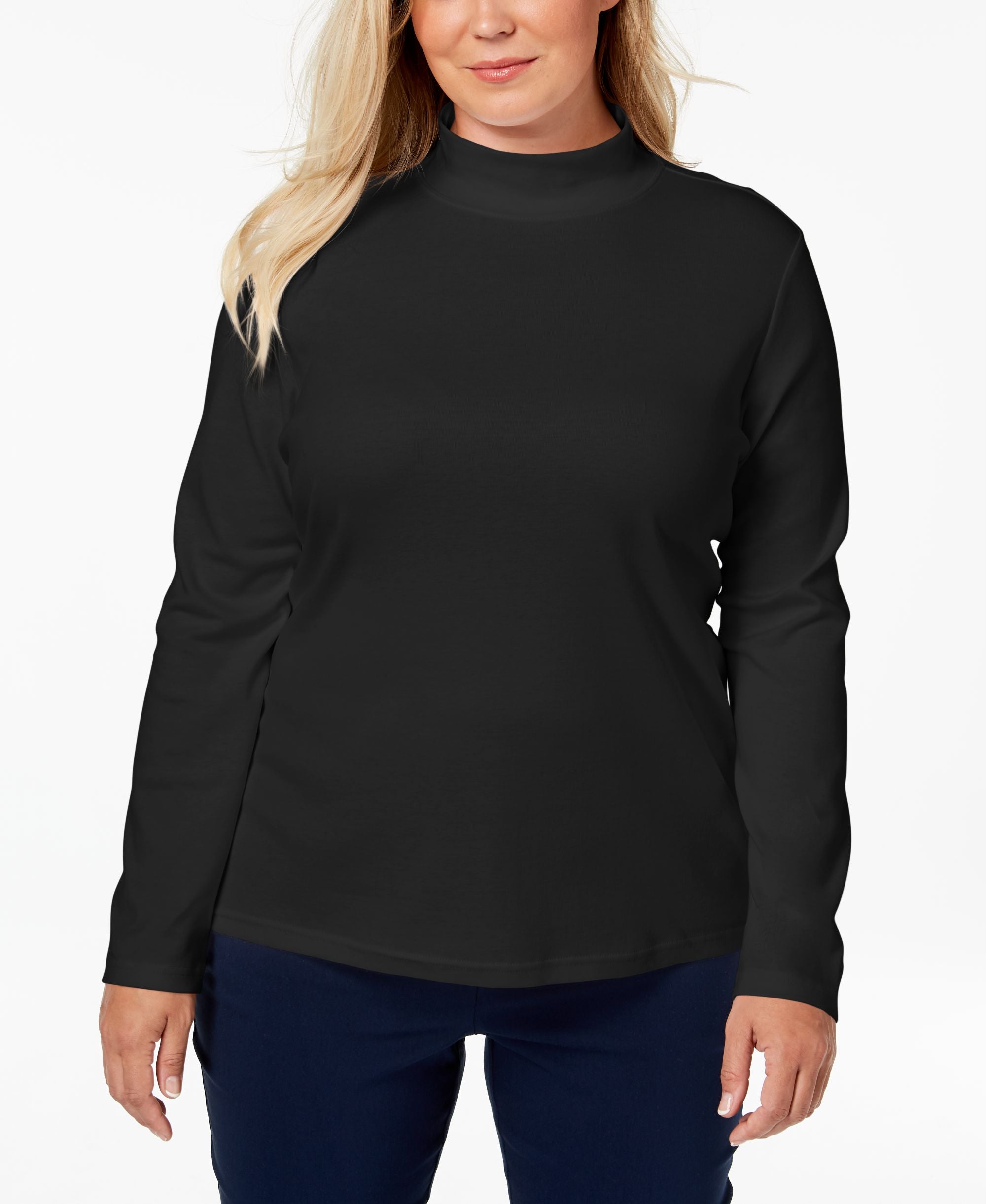 Karen Scott Plus Size Cotton Mock Neck Top