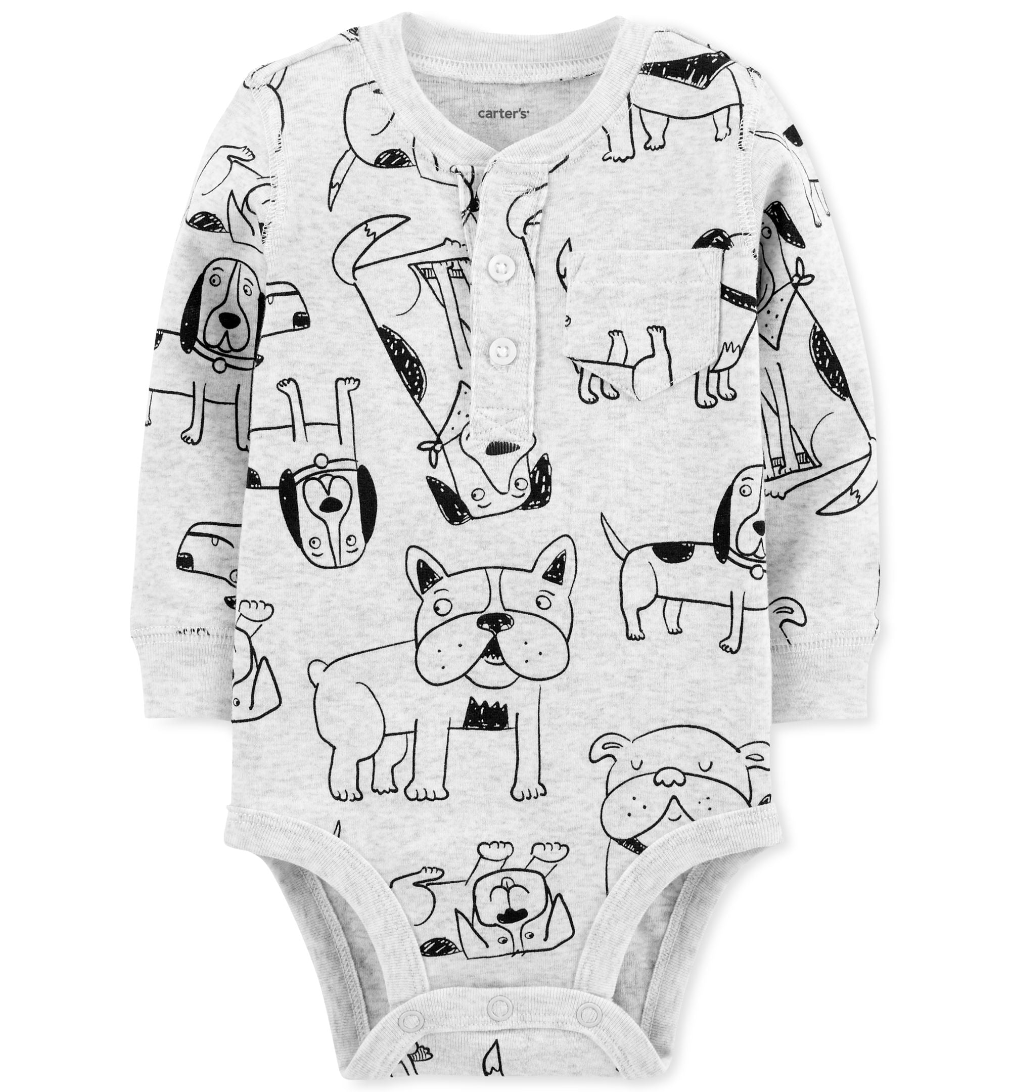 Carters Baby Boys Dog Print Cotton Henley Bodysuit