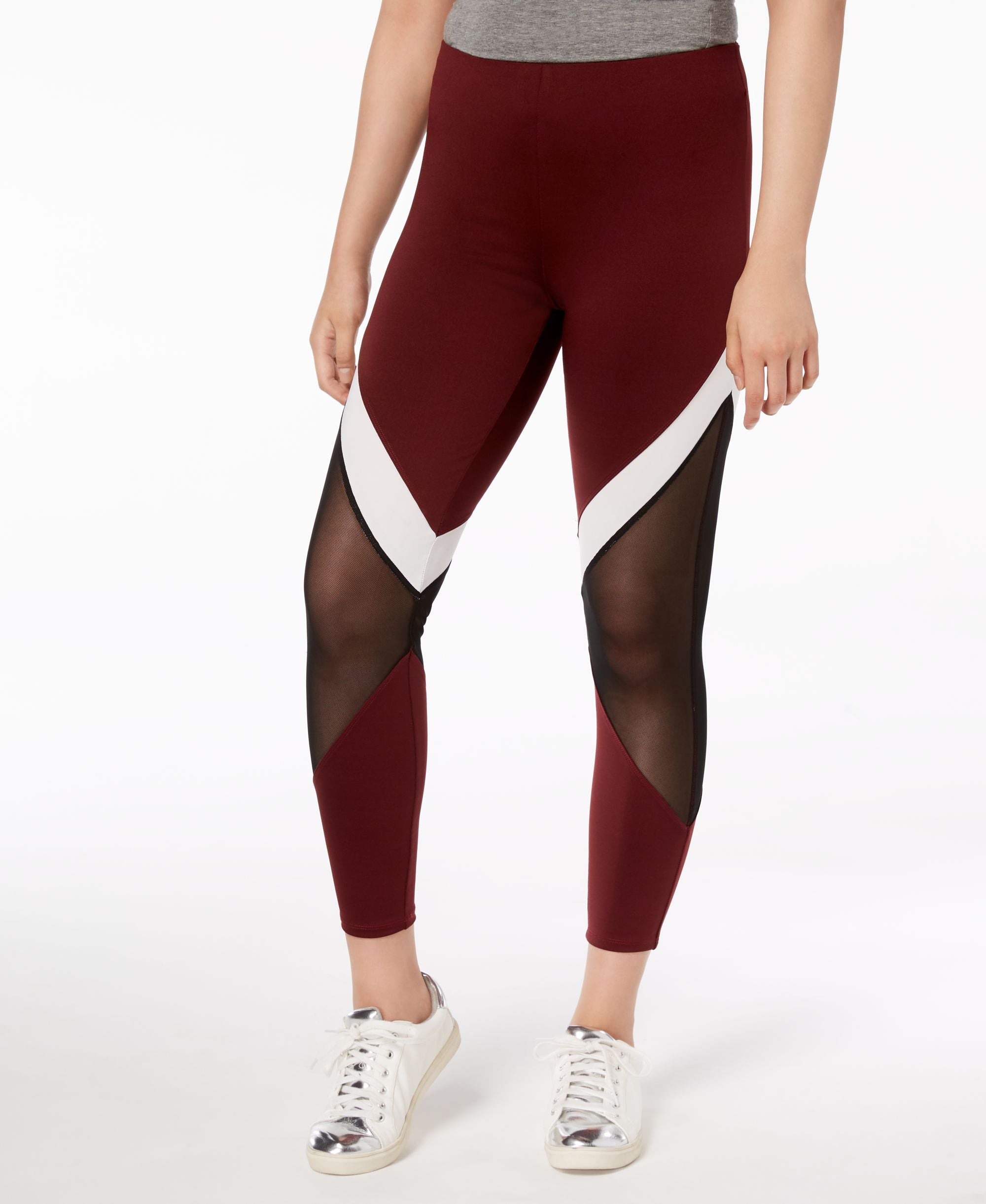 Juniors' Contrast Stripe & Mesh Leggings