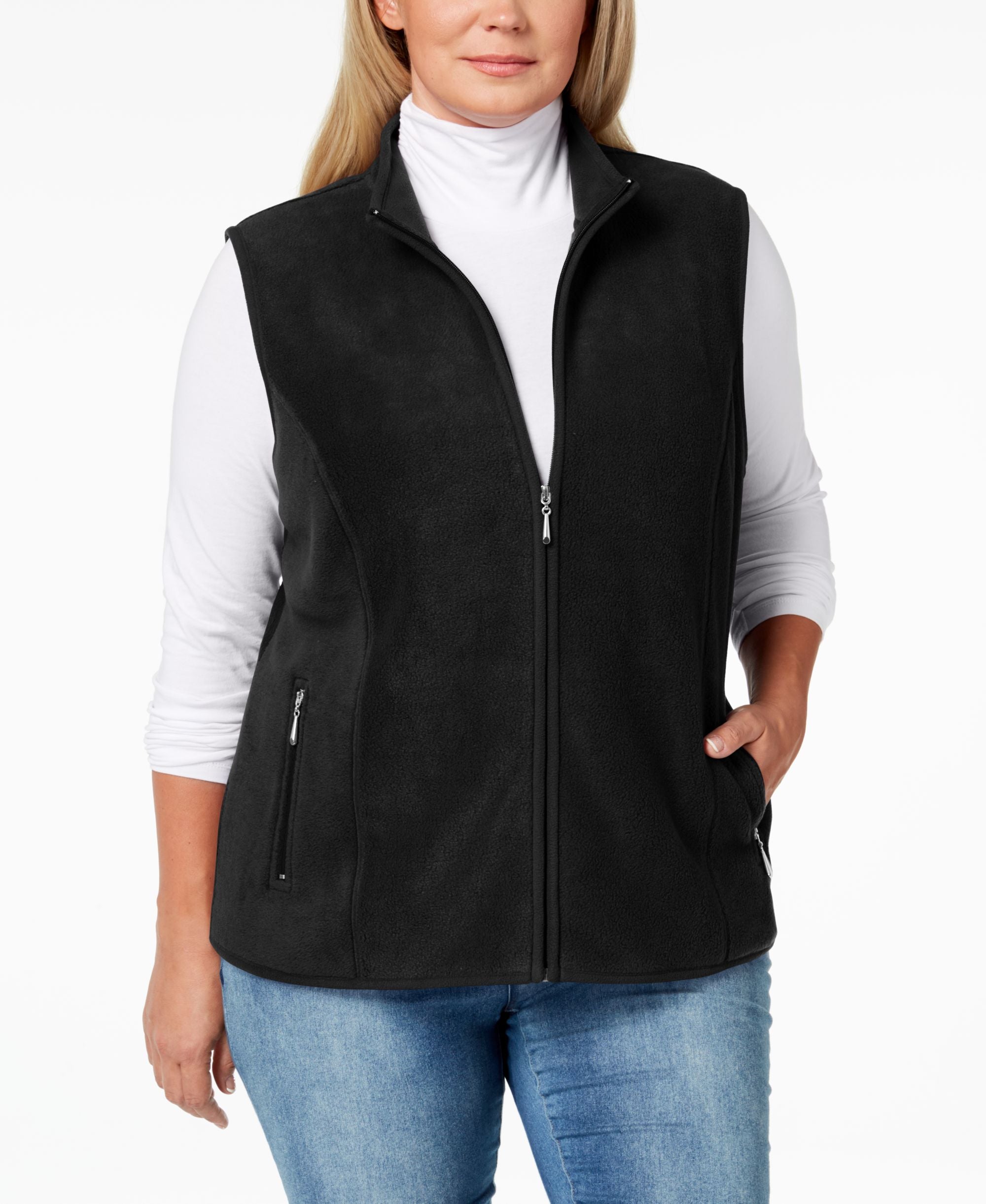 Karen Scott Plus Size Fleece Zip Front Vest