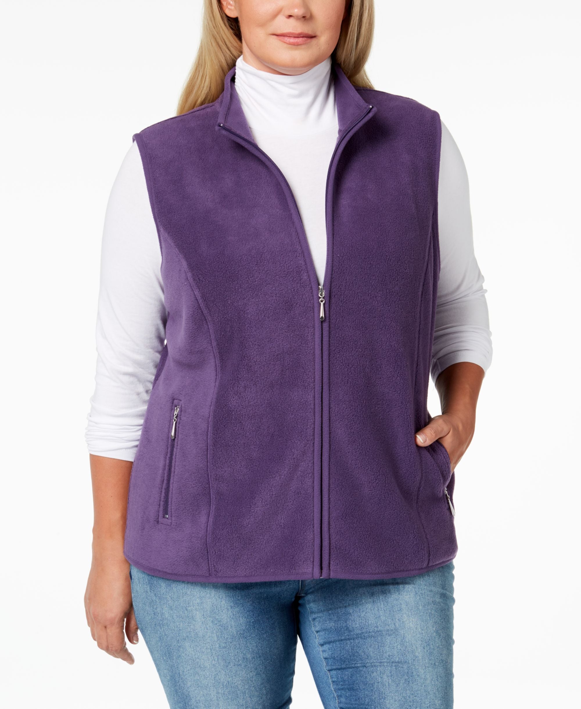 Karen Scott Plus Size Fleece Zip Front Vest