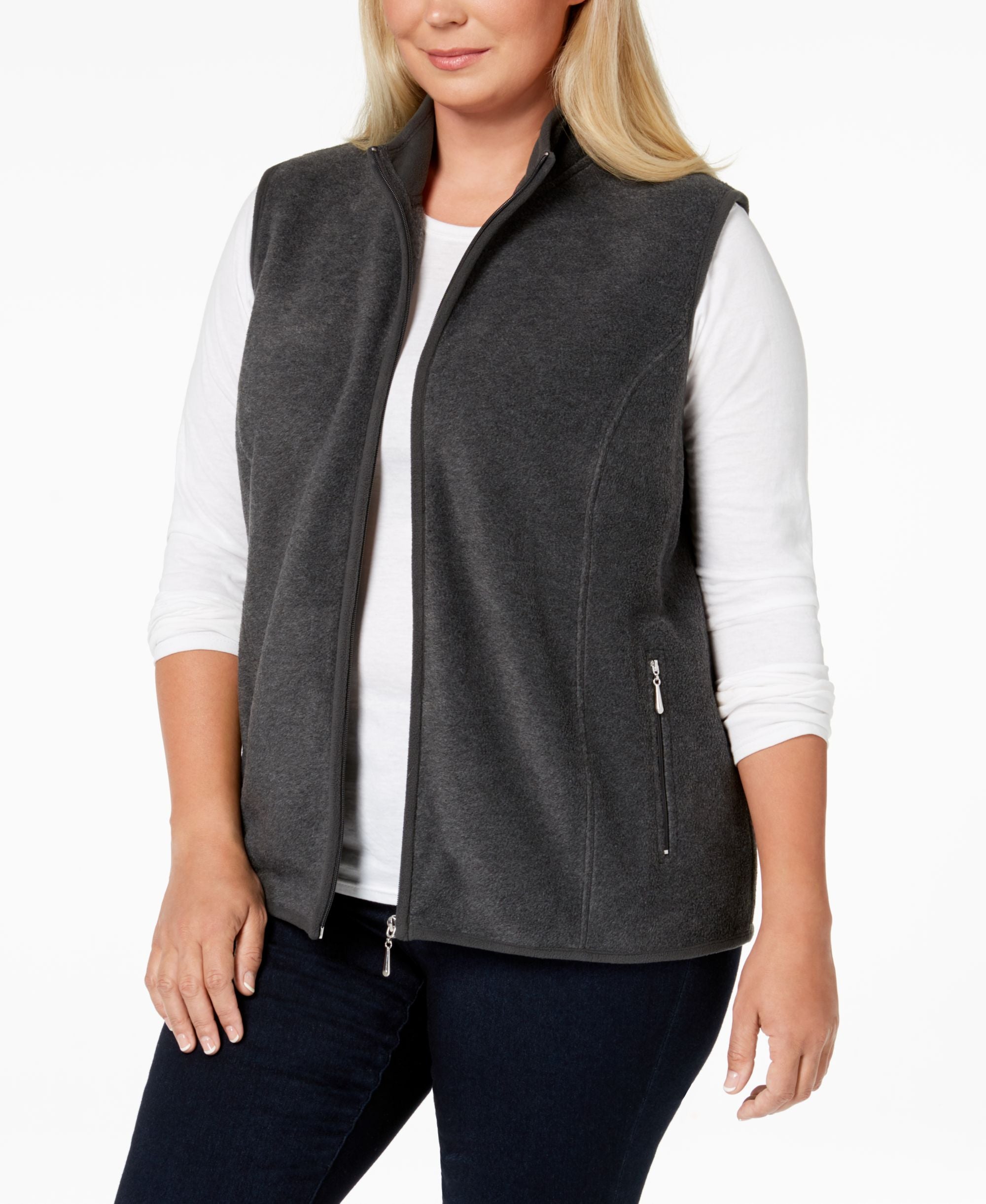 Karen Scott Plus Size Fleece Zip Front Vest