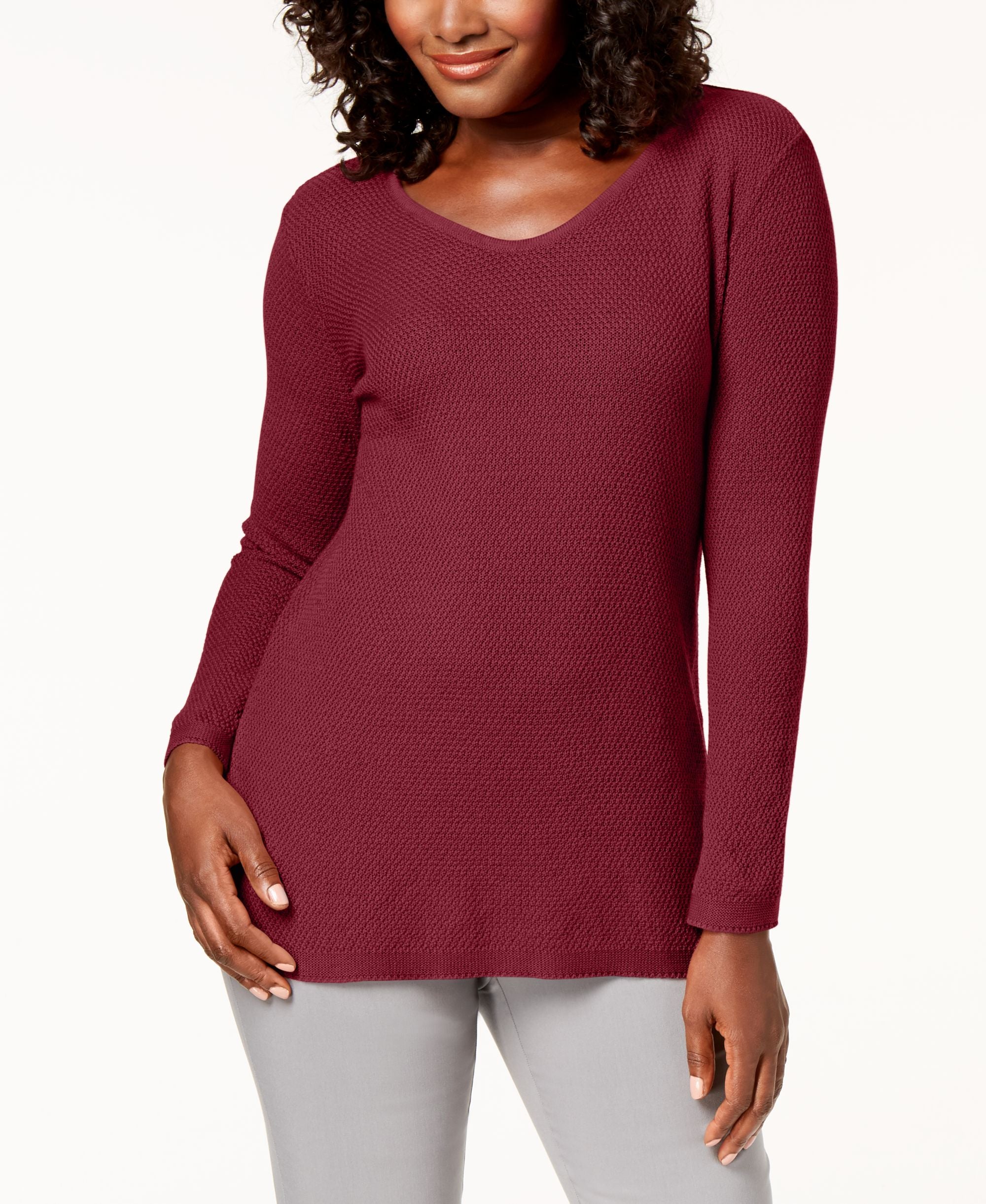 Karen Scott Cotton V Neck Sweater