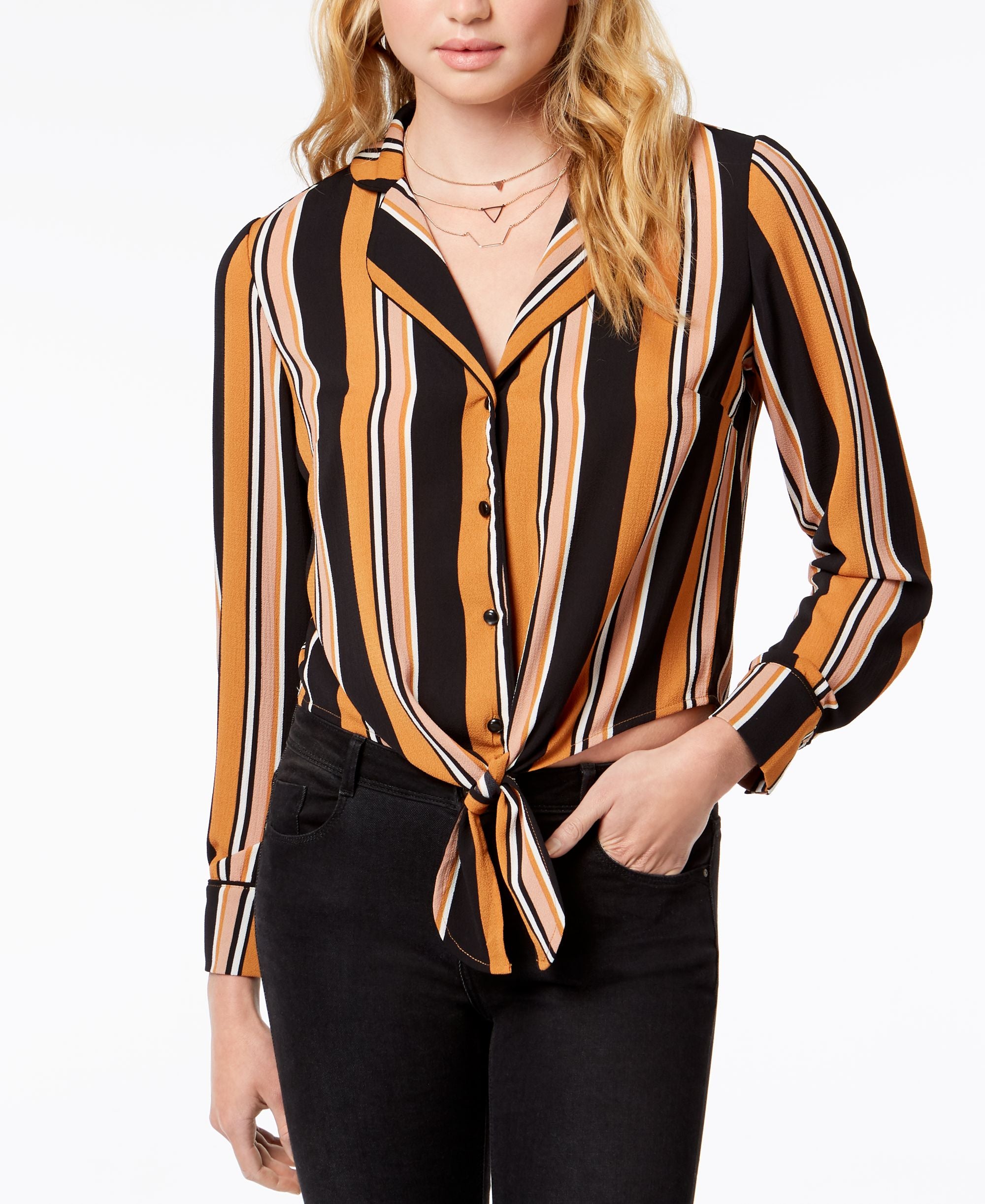 Gypsies Moondust Juniors Striped Tie Waist Blouse