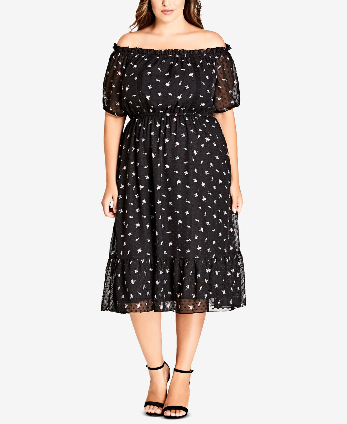 City Chic Trendy Plus Size Printed Off The Shoulder Dress