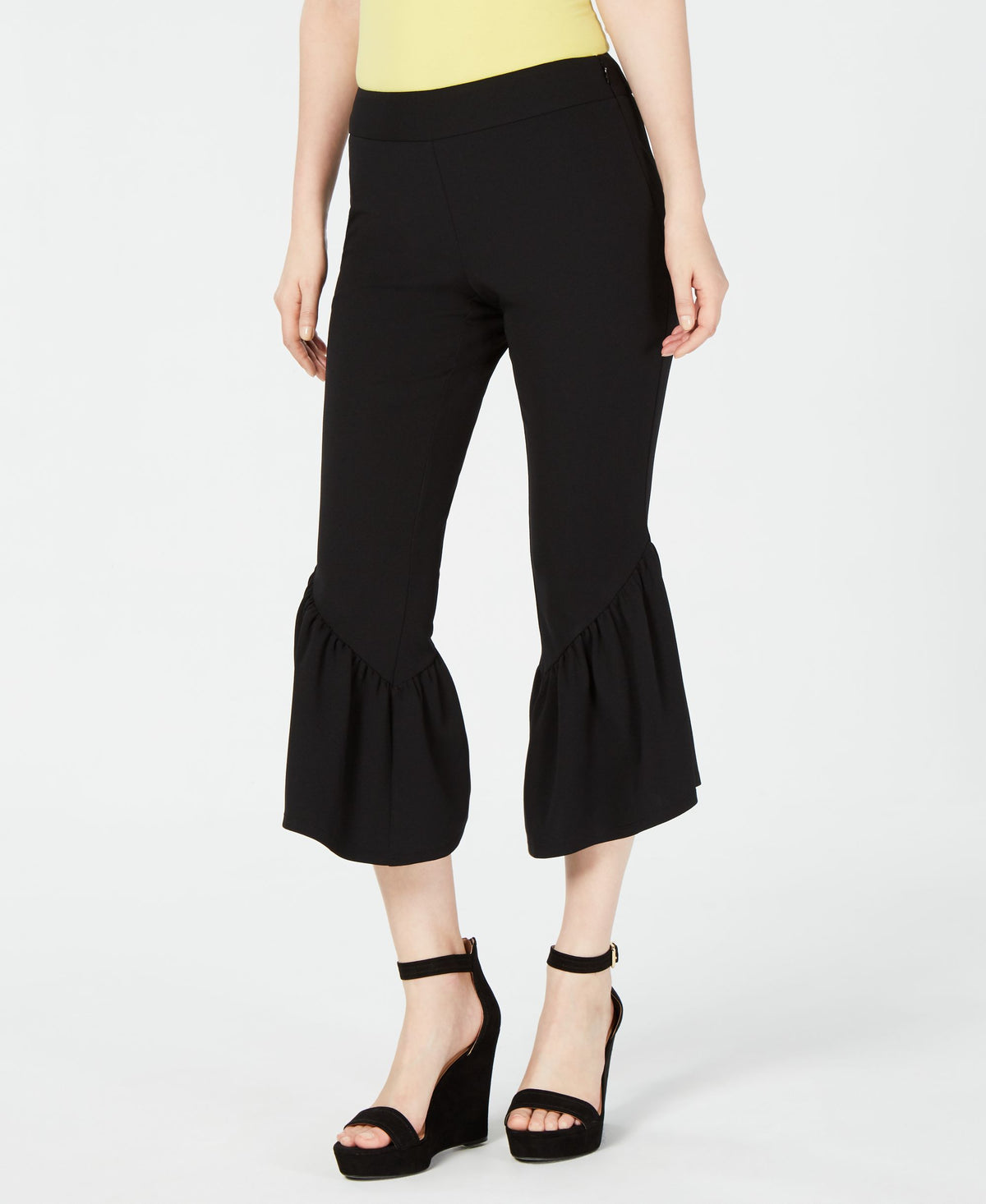 I.N.C. Cropped Ruffle-Hem Crêpe Pants