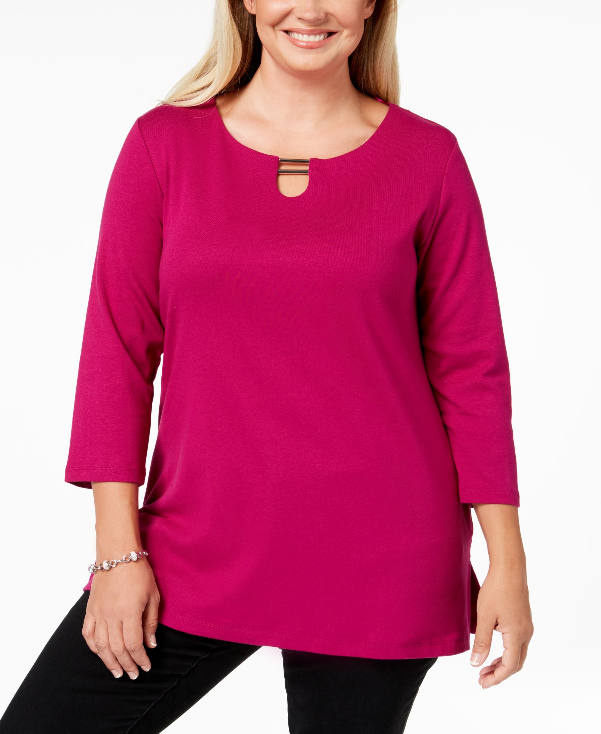 Karen Scott Plus Size Cotton Hardware Detailed Tunic Top