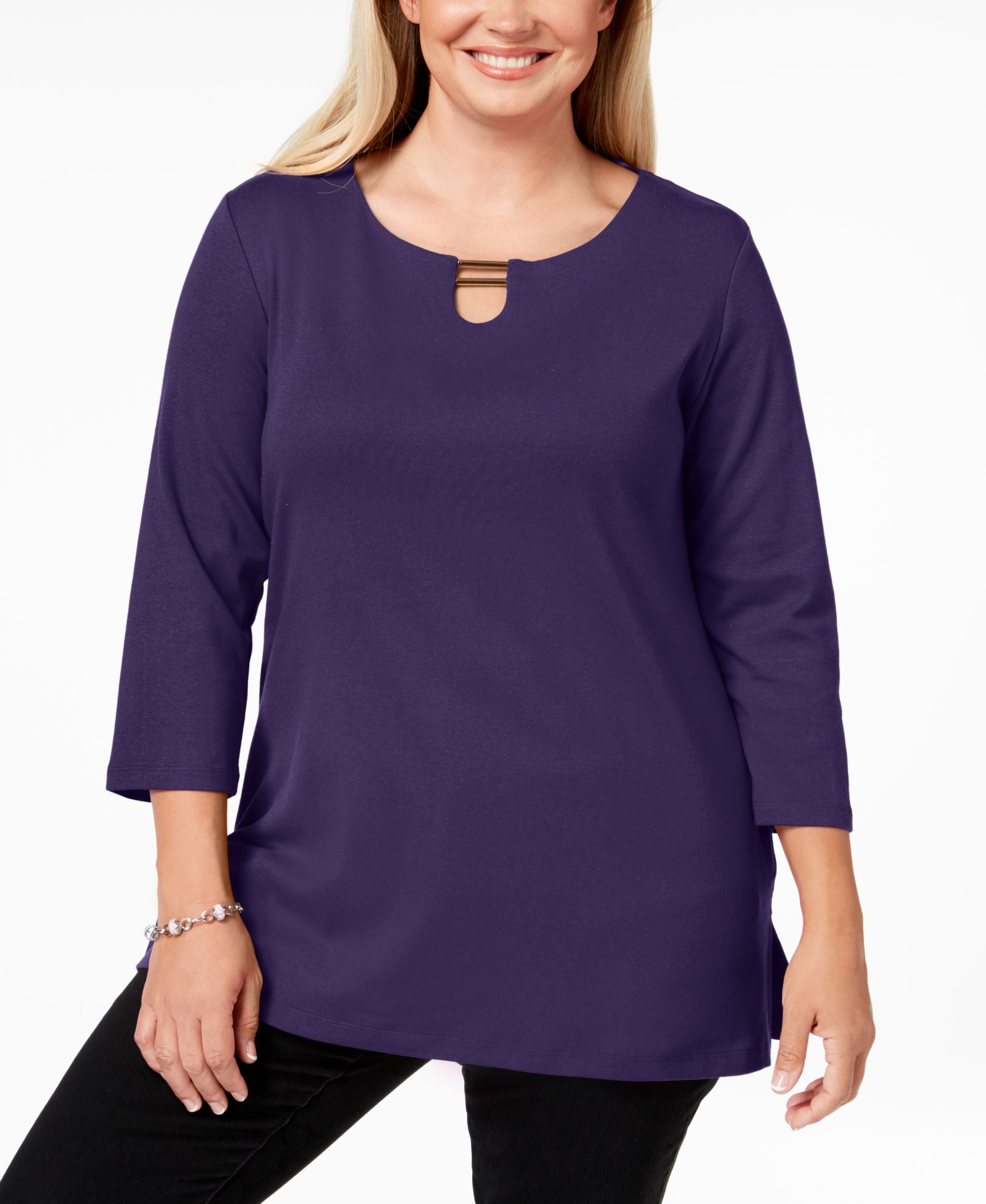 Karen Scott Plus Size Cotton Hardware Detailed Tunic Top